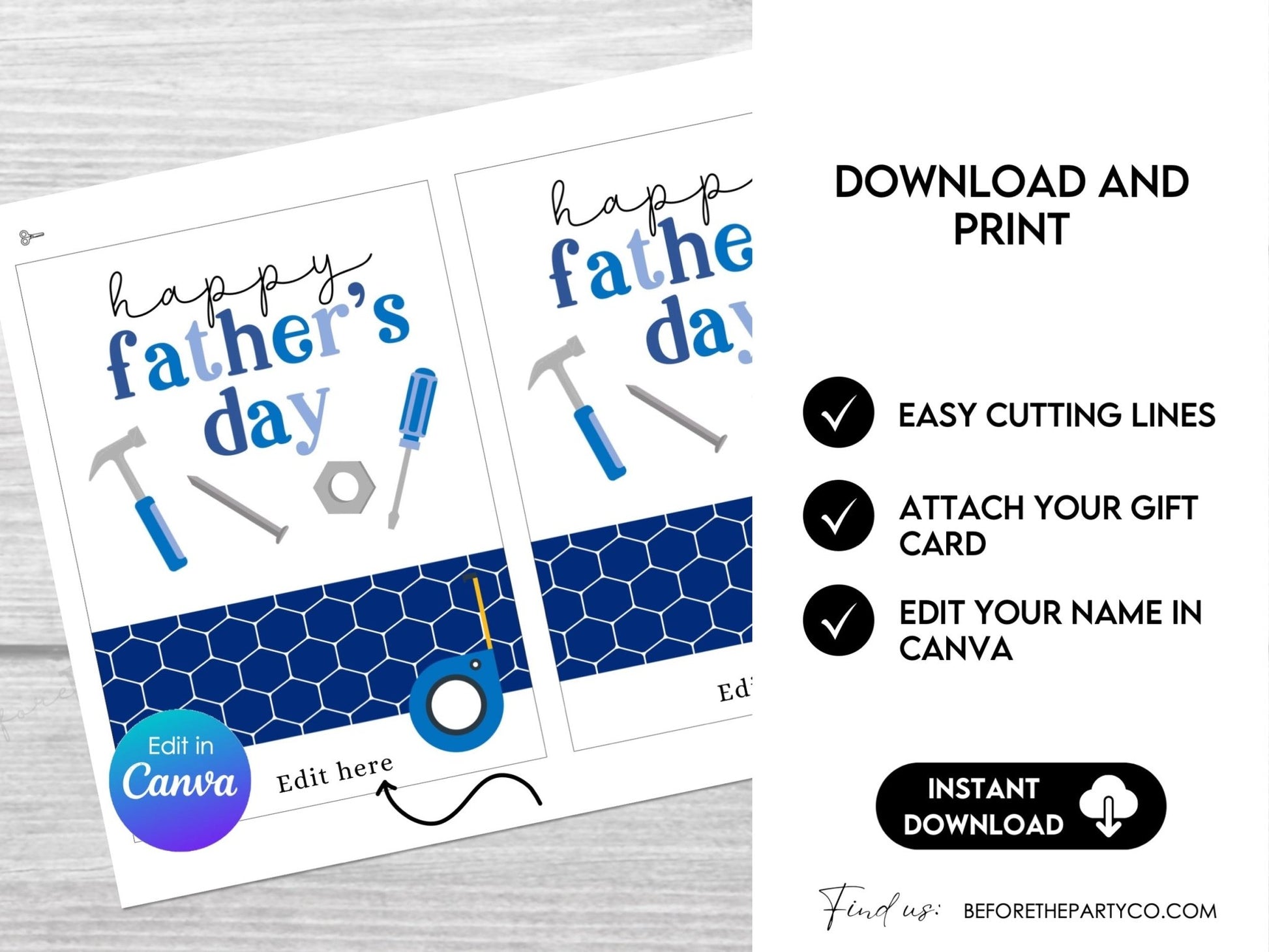 Happy Father's Day Gift Card Holder – Editable 5x7 Canva Template