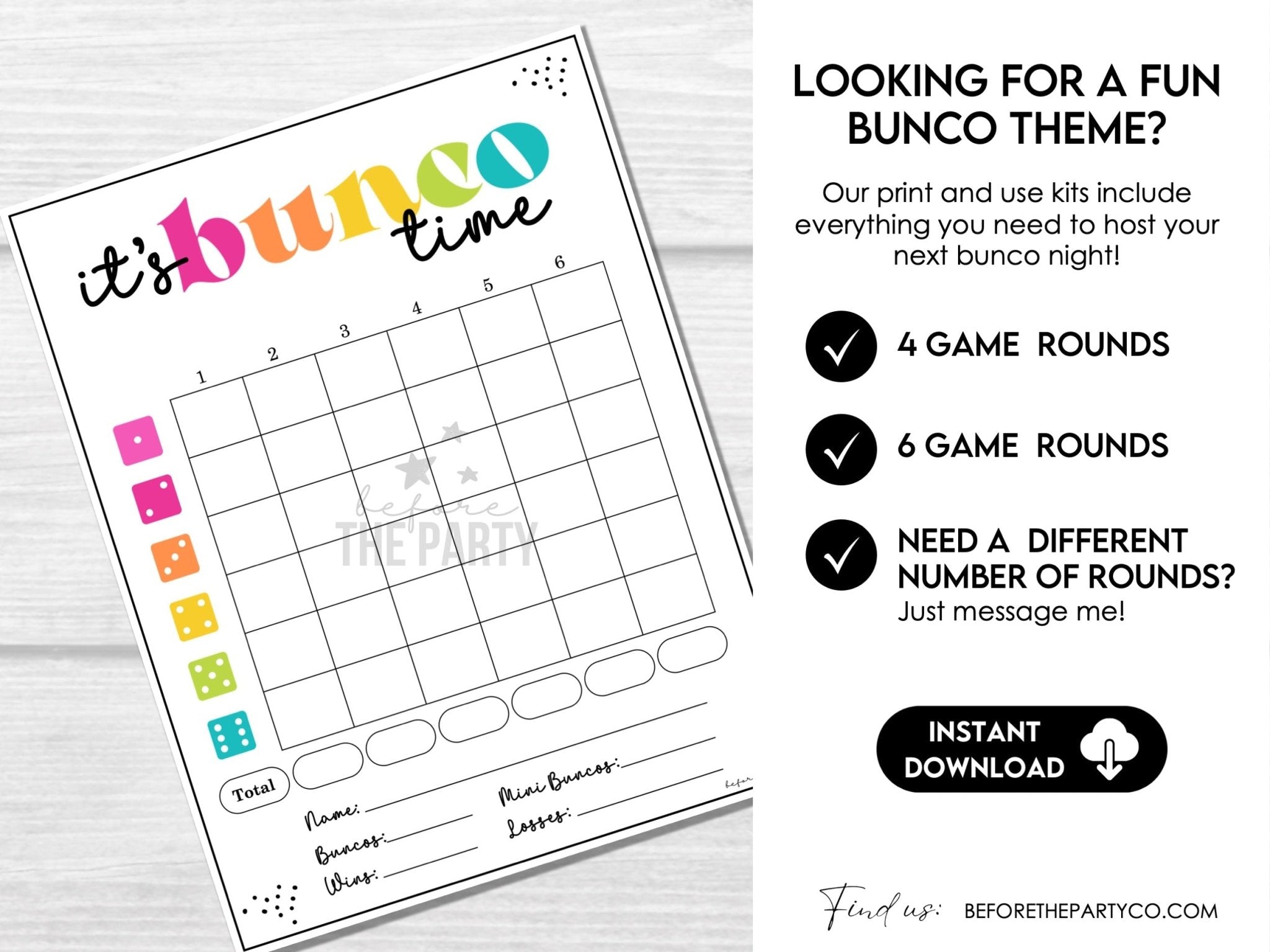 It's Bunco Time – Modern Printable Bunco Party Set