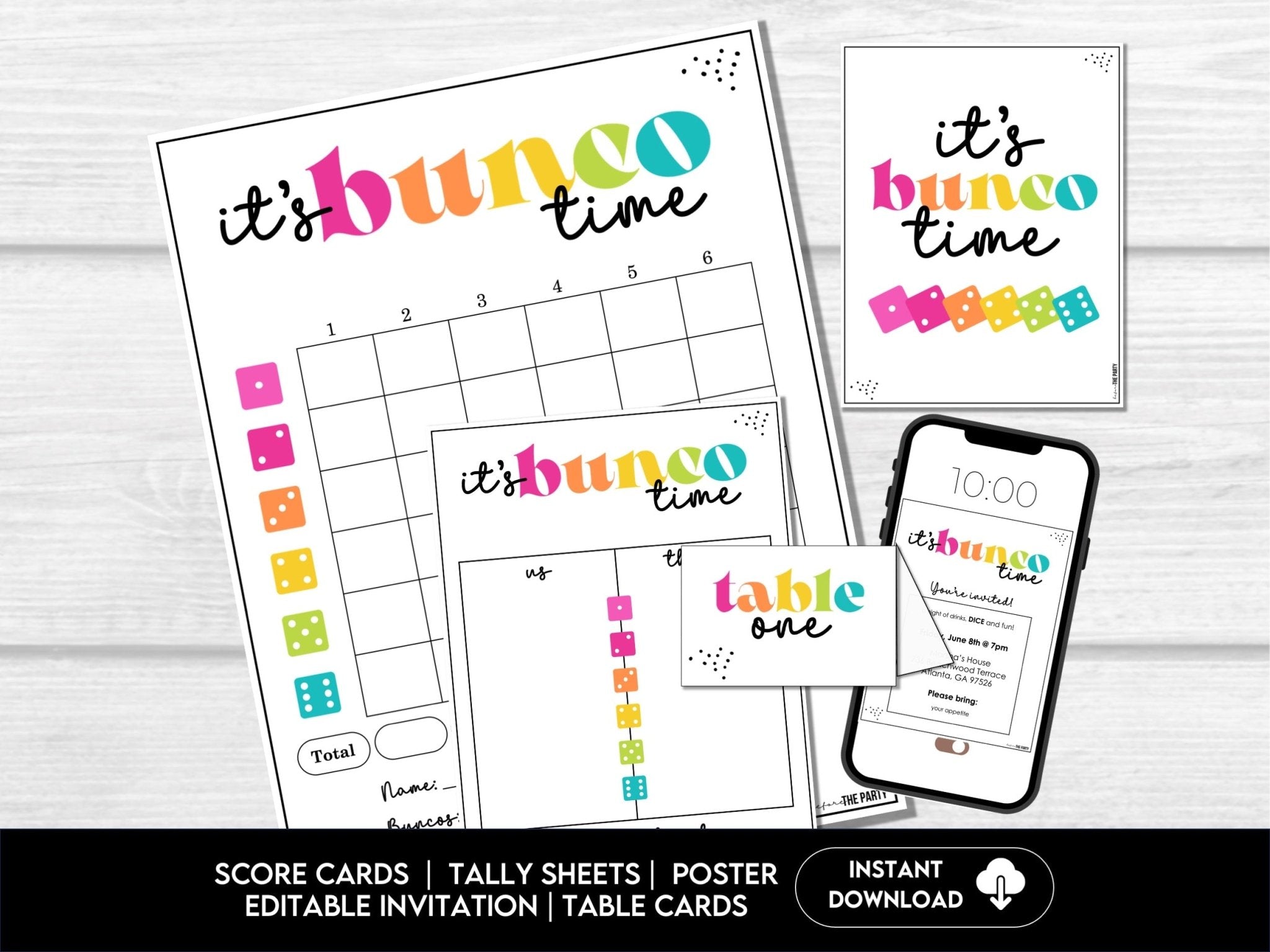 It's Bunco Time – Modern Printable Bunco Party Set