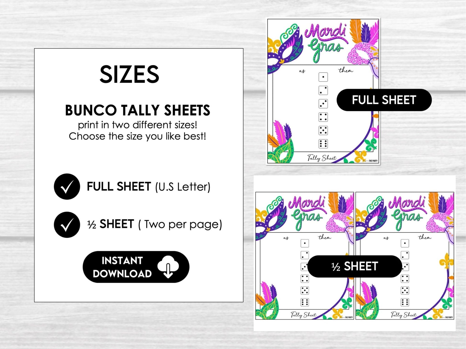 Mardi Gras Bunco Score Sheets, | Tally Sheets, Table Cards, Editable Invitation