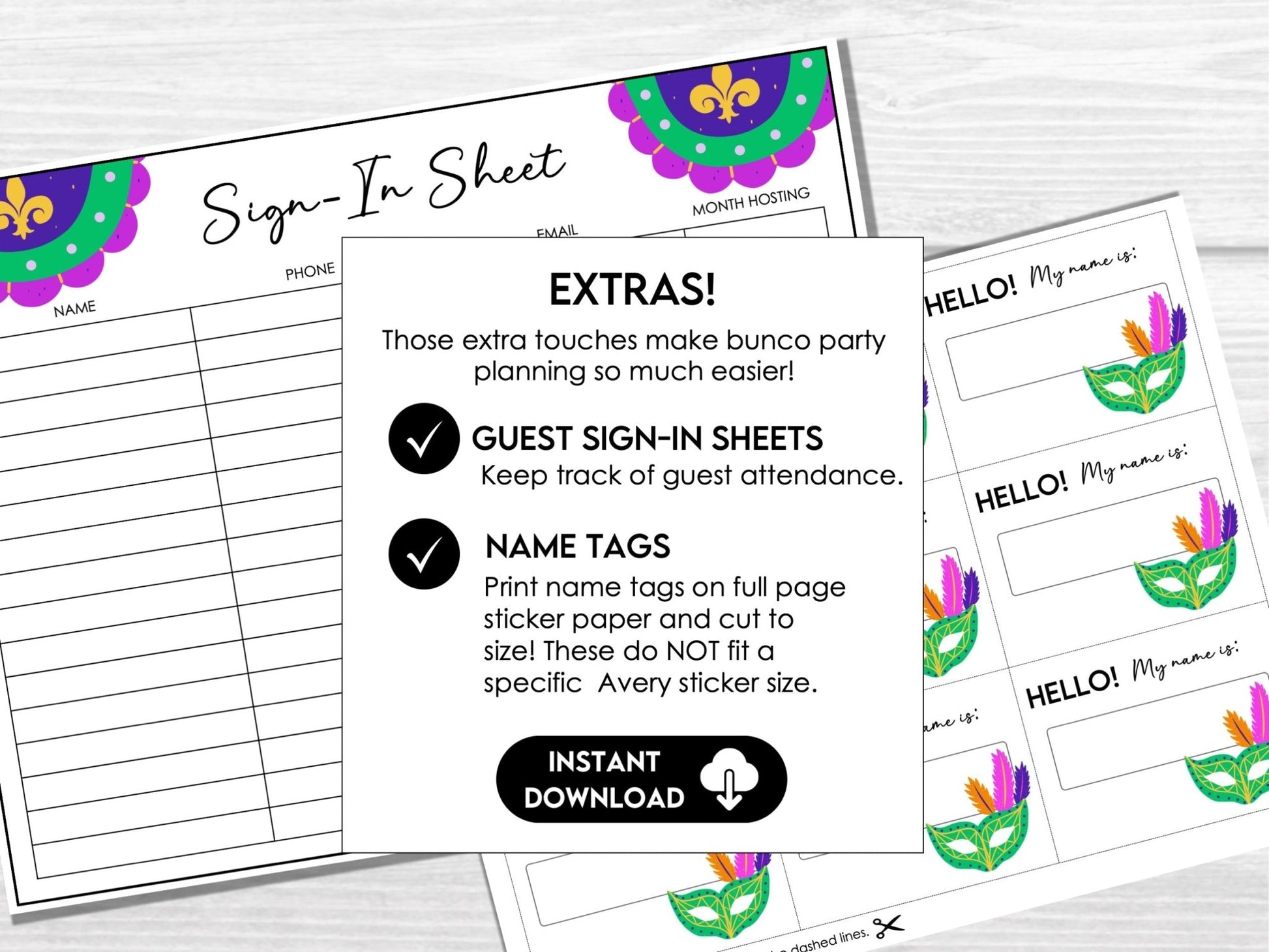 Mardi Gras Bunco Score Sheets, | Tally Sheets, Table Cards, Editable Invitation