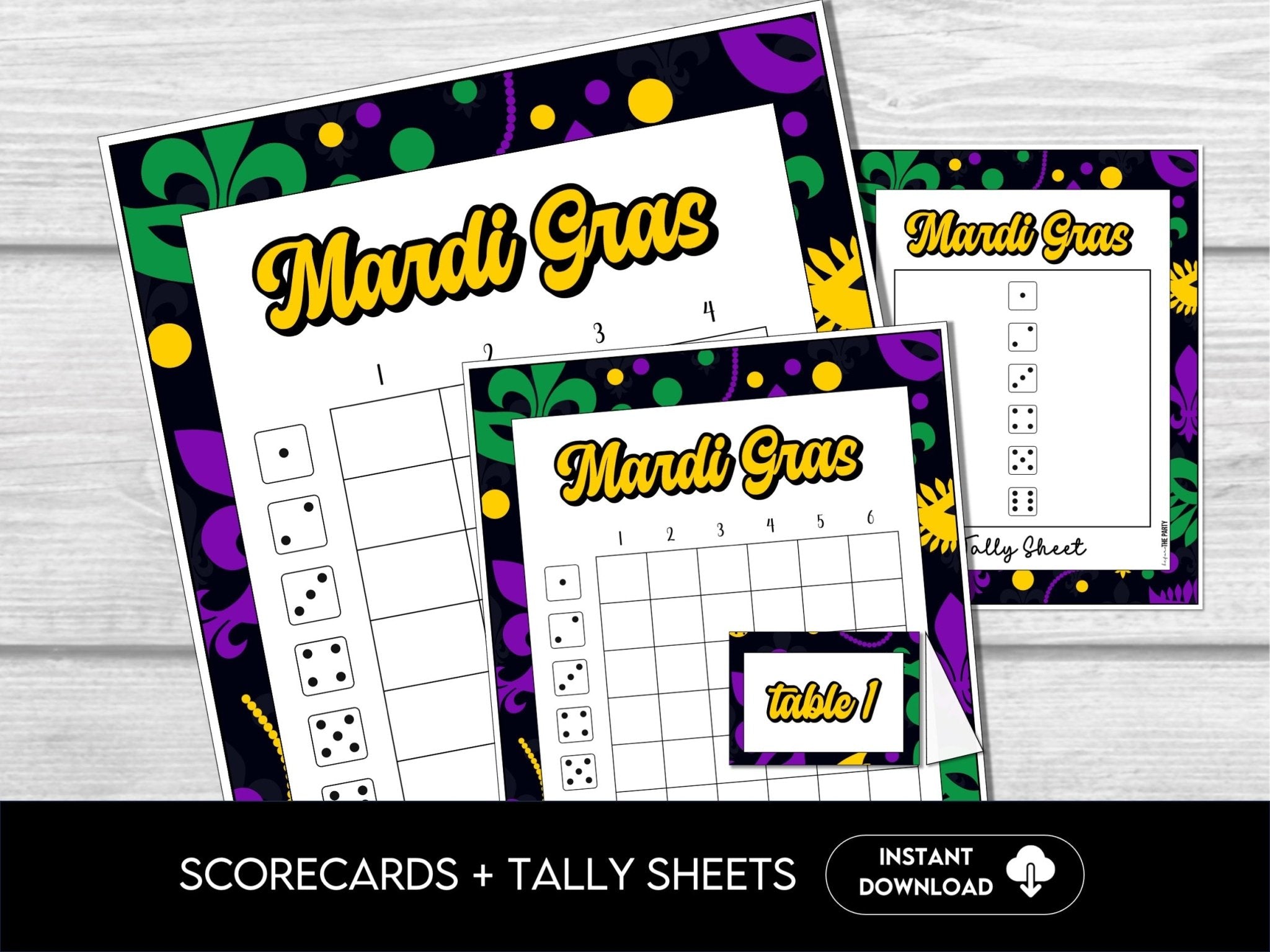 Mardi Gras Bunco Score Sheets, Carnival Themed Bunco Game Printables
