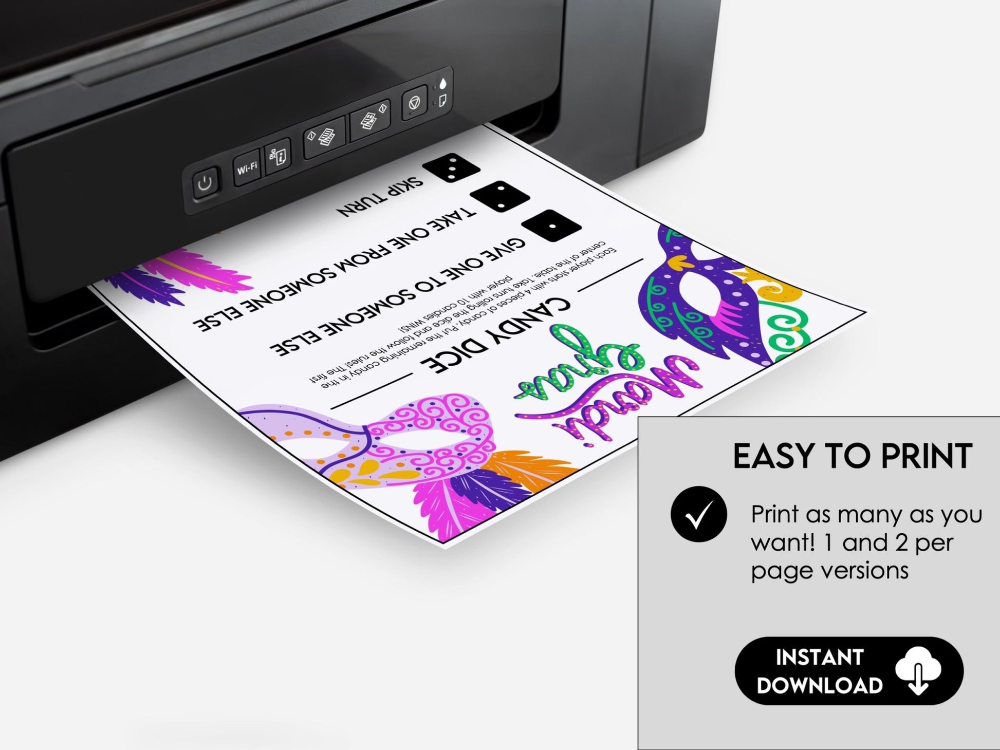 Mardi Gras Candy Dice Game, Pass the Candy Party Game Printable