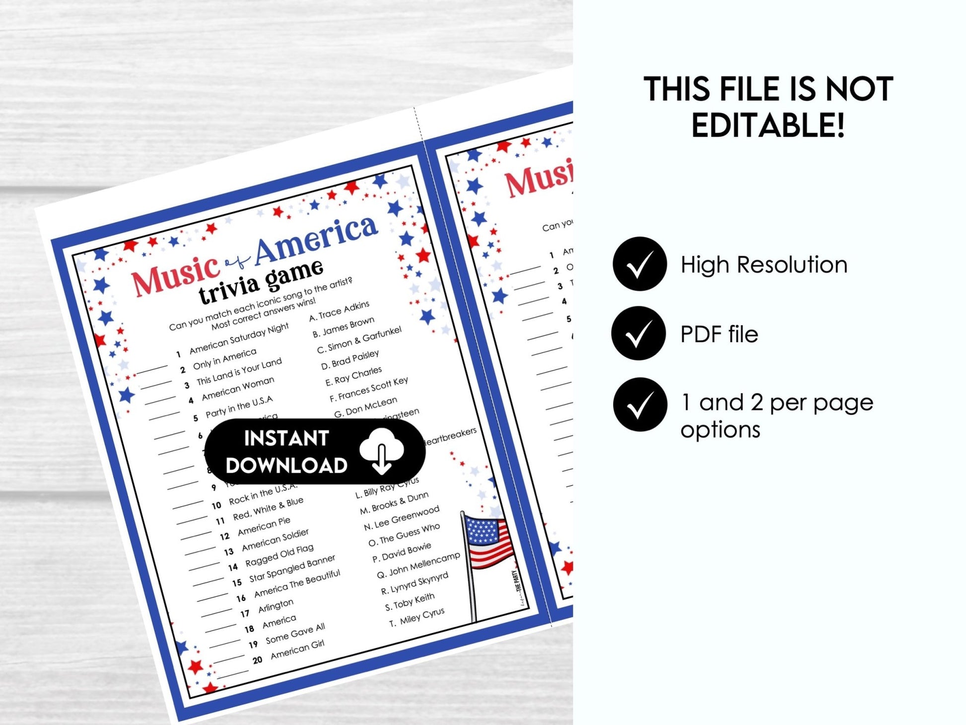 Music of America Matching Game – Patriotic Printable Trivia 4J
