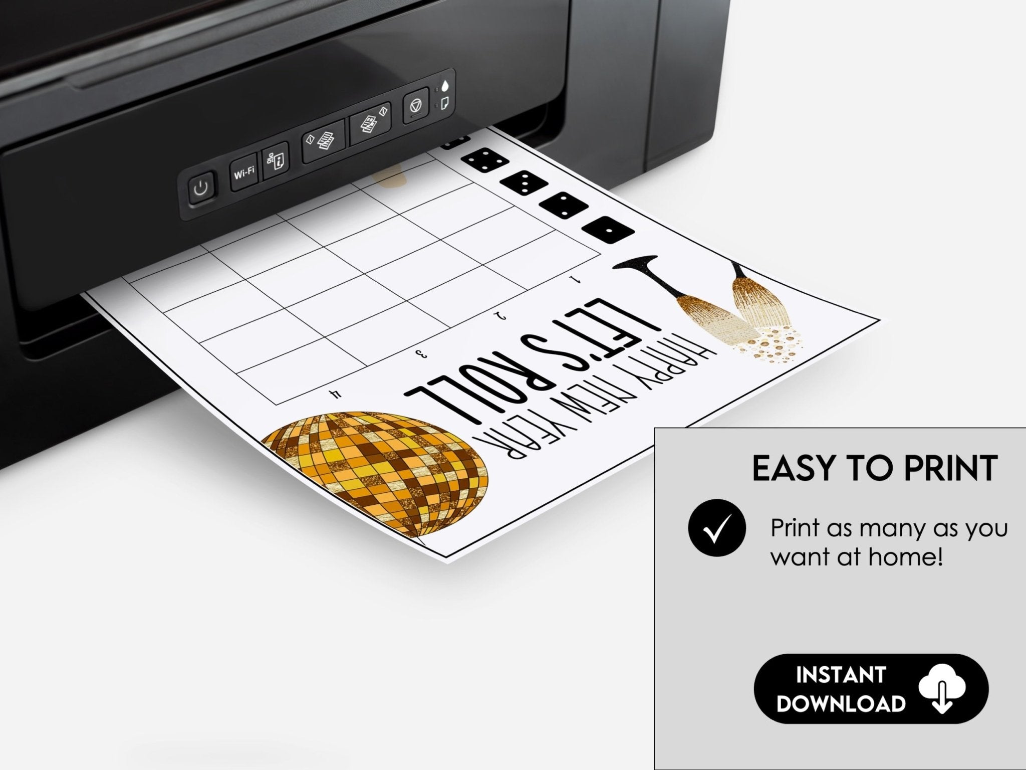 New Year Bunco Party Score Cards, Black & Gold, New Year's Eve Party Game