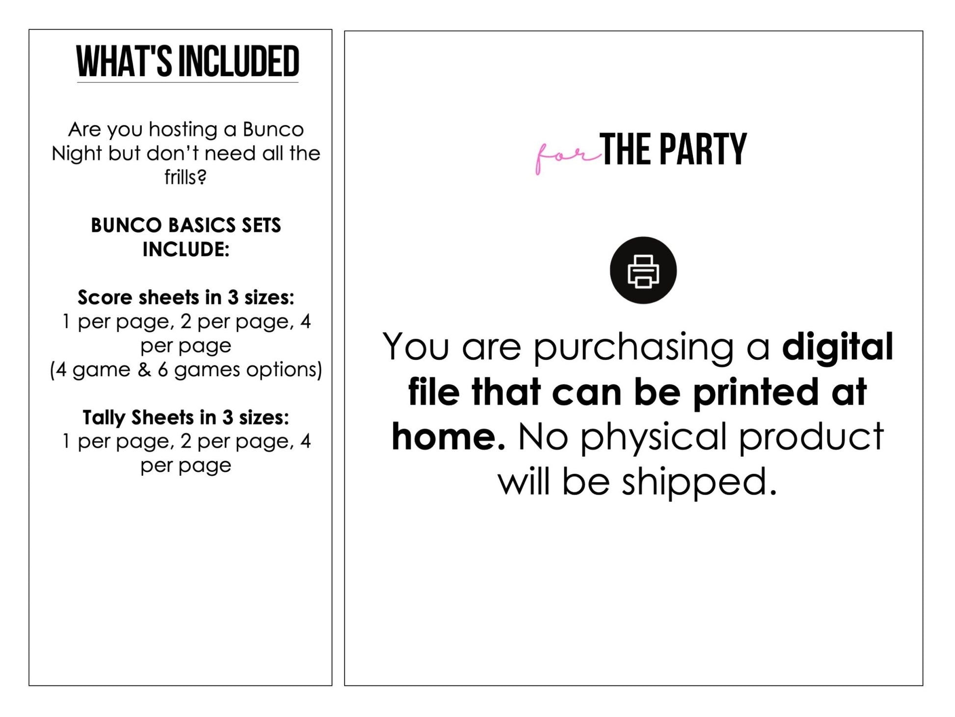 New Year Bunco Party Score Cards, Black & Gold, New Year's Eve Party Game
