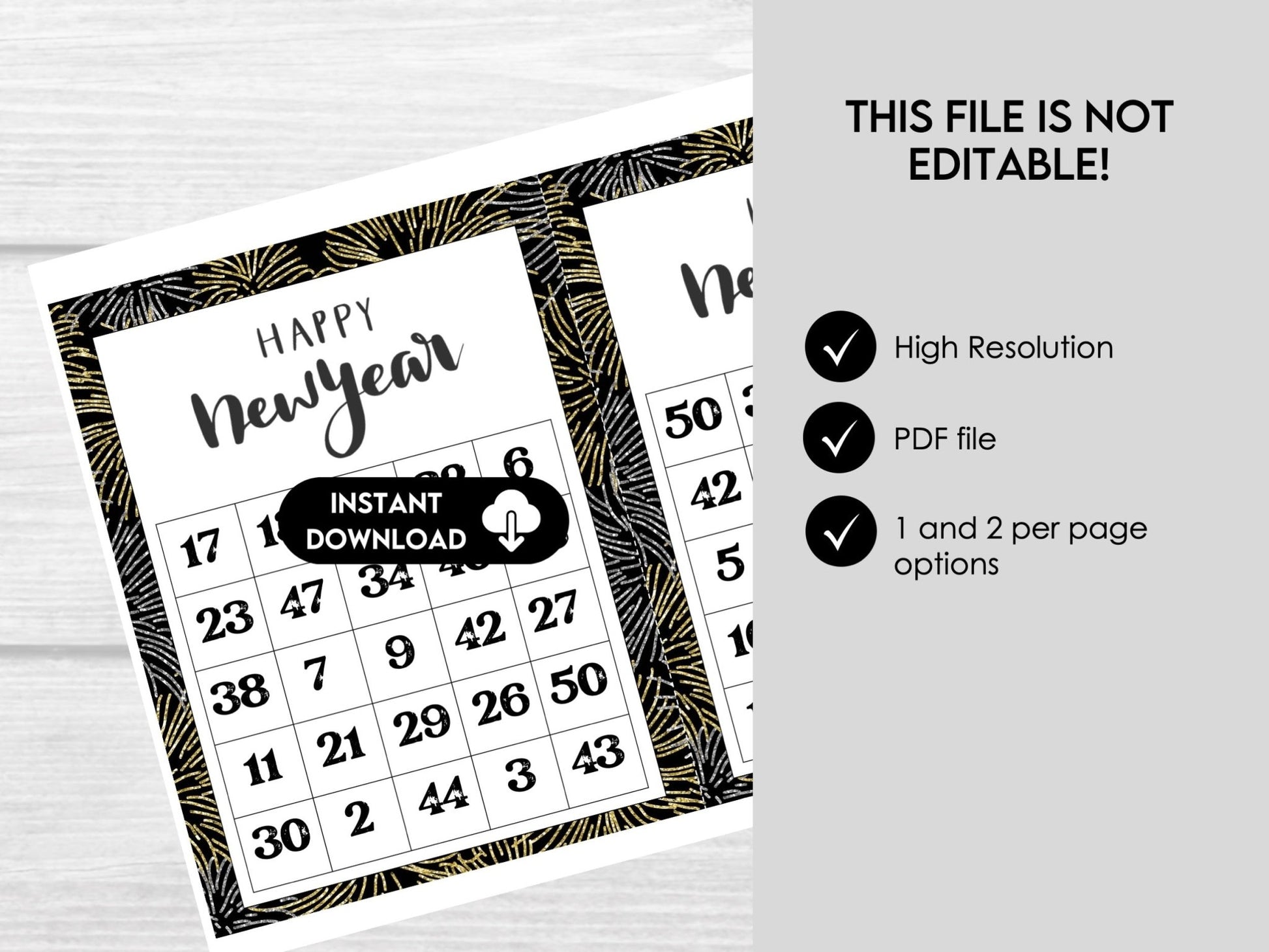 New Year's Eve Bingo Cards, Party Game for Kids, Teens, and Adults