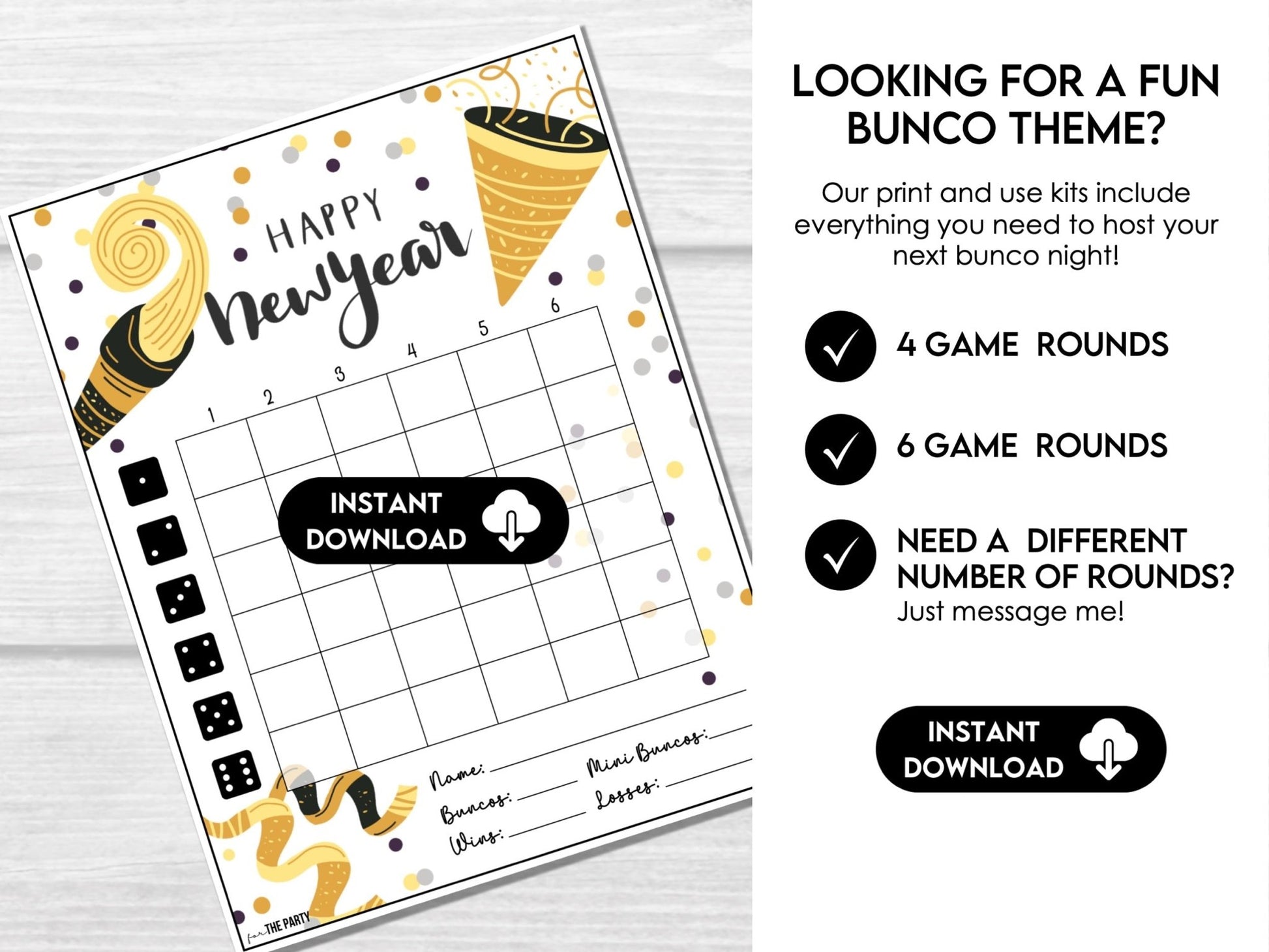 New Years Eve Bunco, Bunco Printables, Bunco Game, NYE Bunco, Bunco Score Sheets