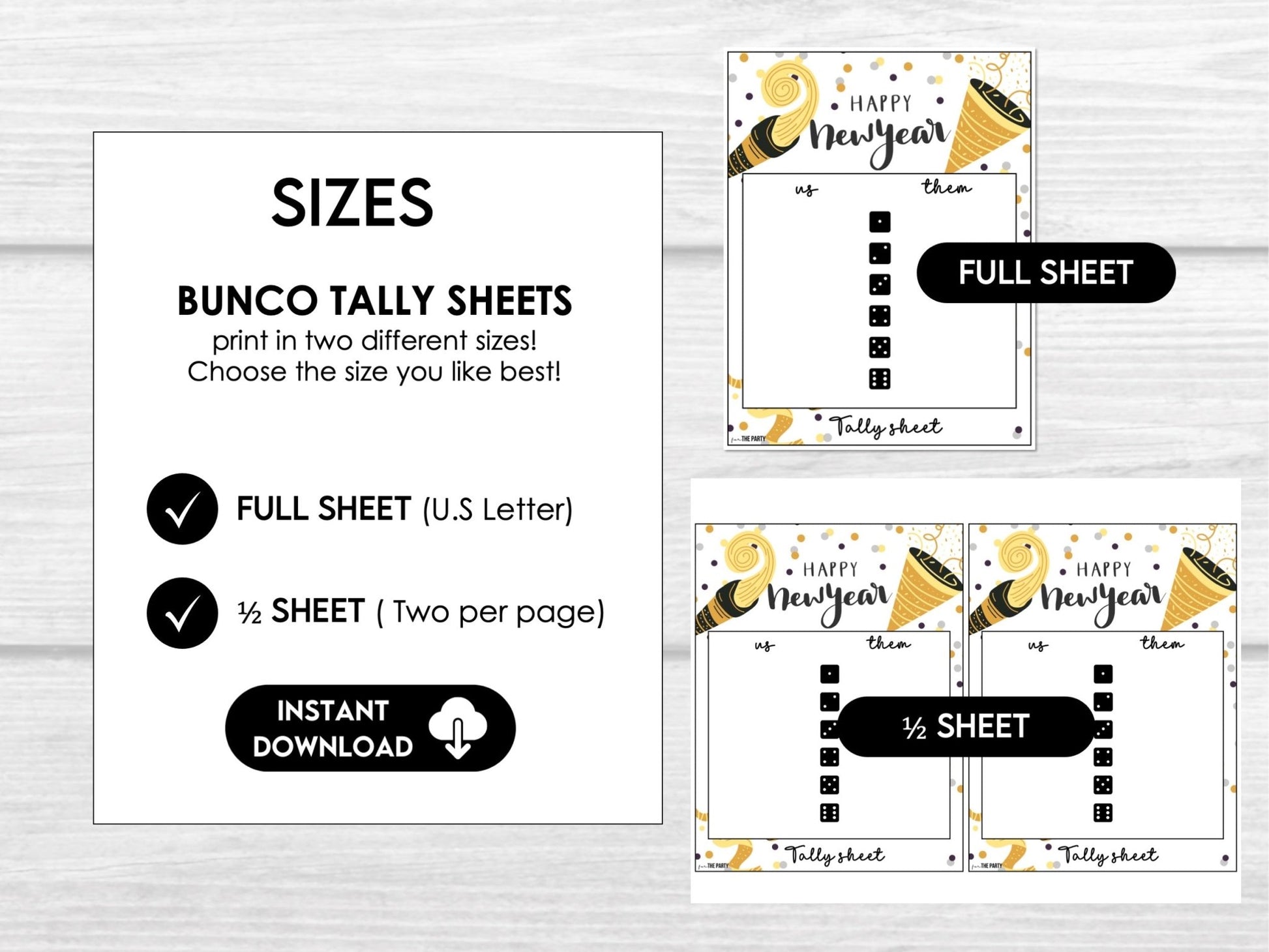 New Years Eve Bunco, Bunco Printables, Bunco Game, NYE Bunco, Bunco Score Sheets