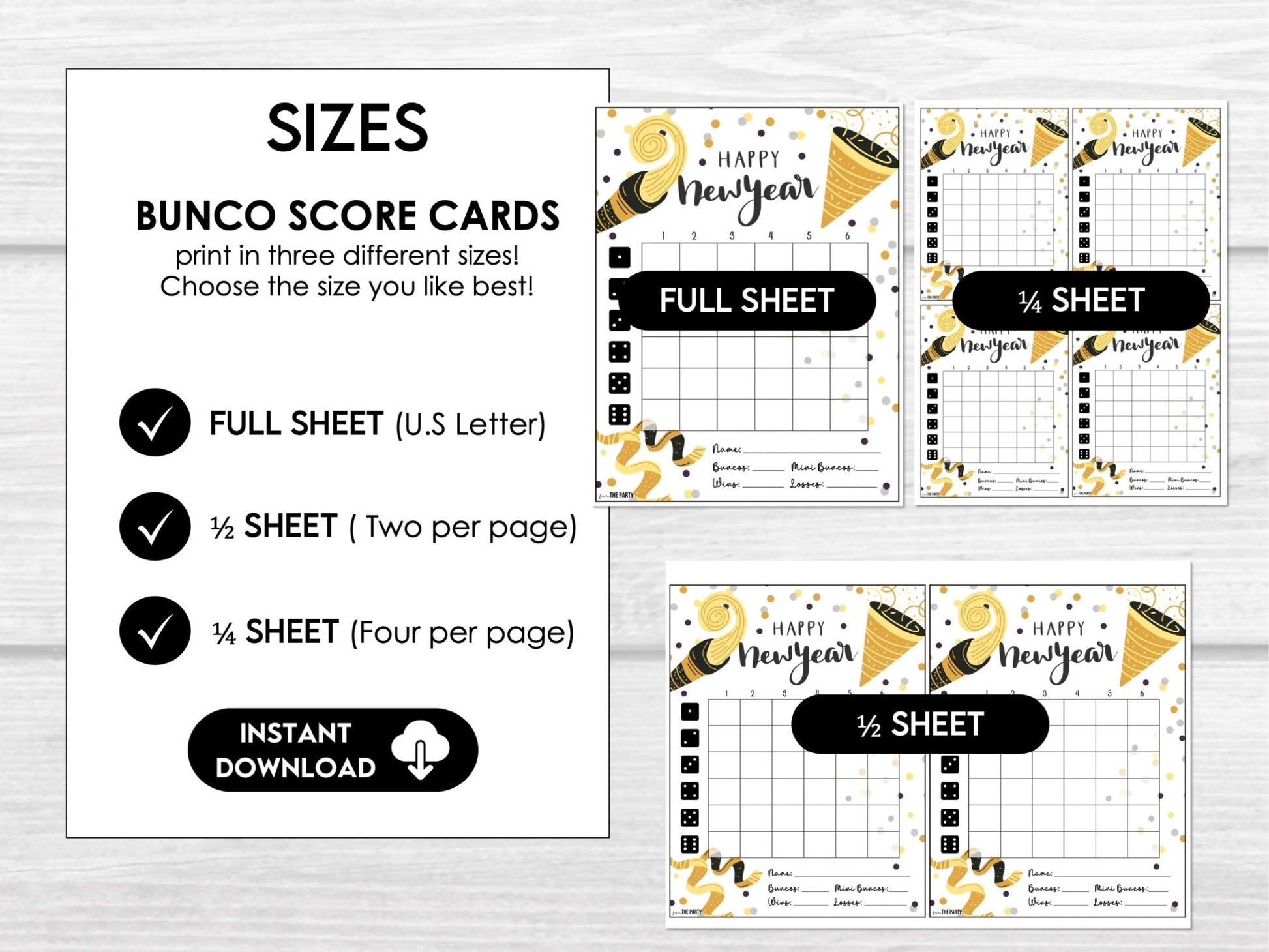 New Years Eve Bunco, Bunco Printables, Bunco Game, NYE Bunco, Bunco Score Sheets