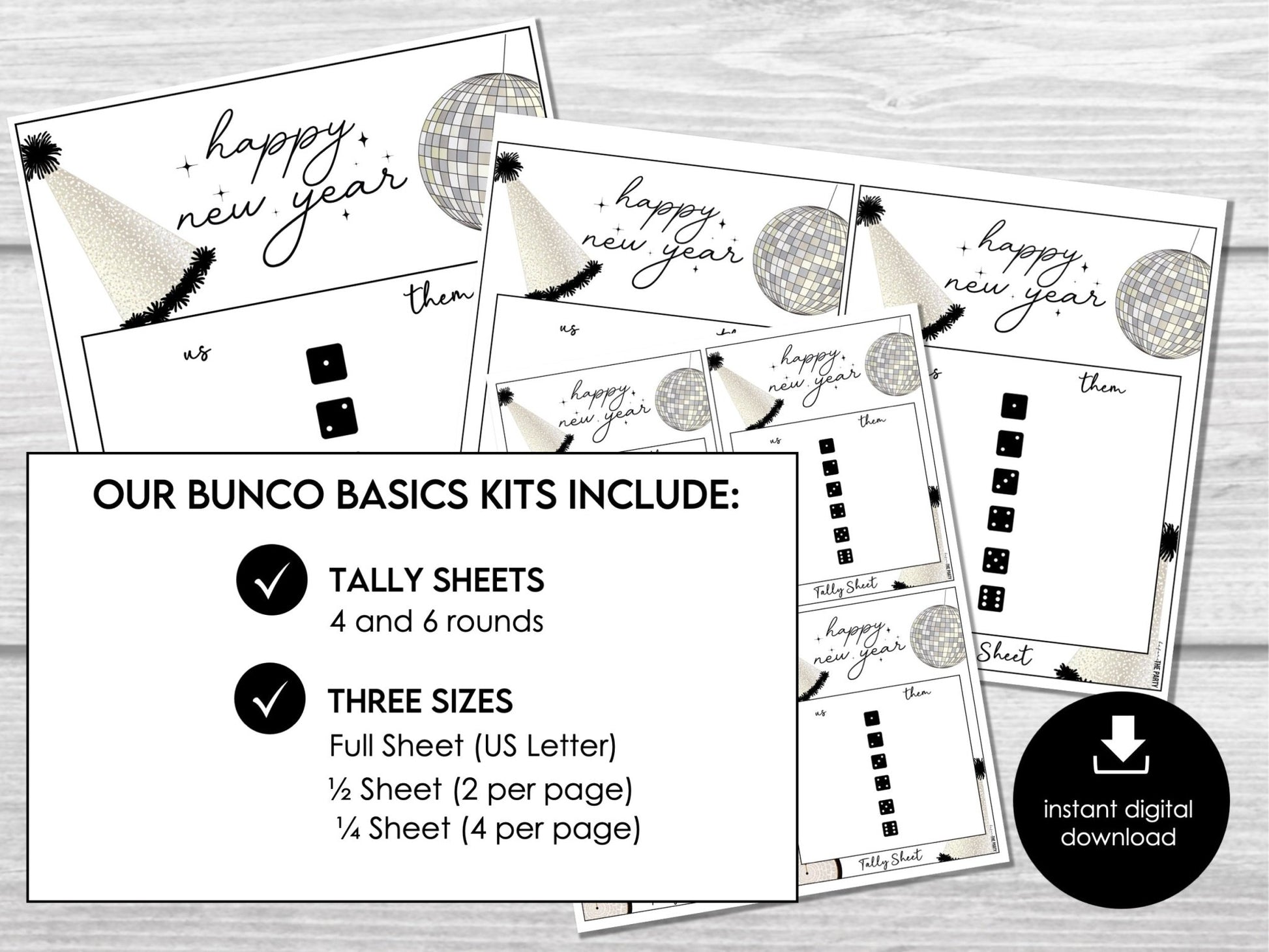 New Year's Eve Party Bunco Score Sheets, Bunco Game, NYE Bunco