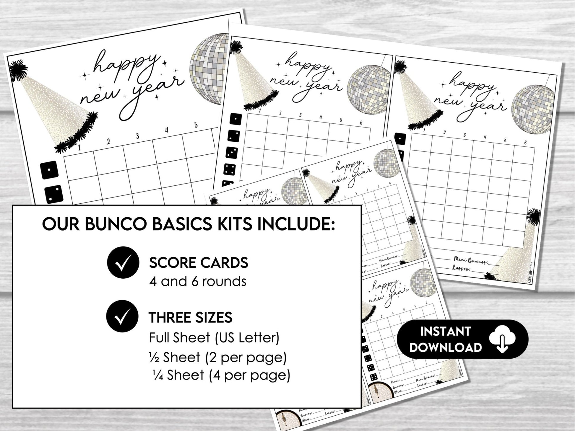 New Year's Eve Party Bunco Score Sheets, Bunco Game, NYE Bunco