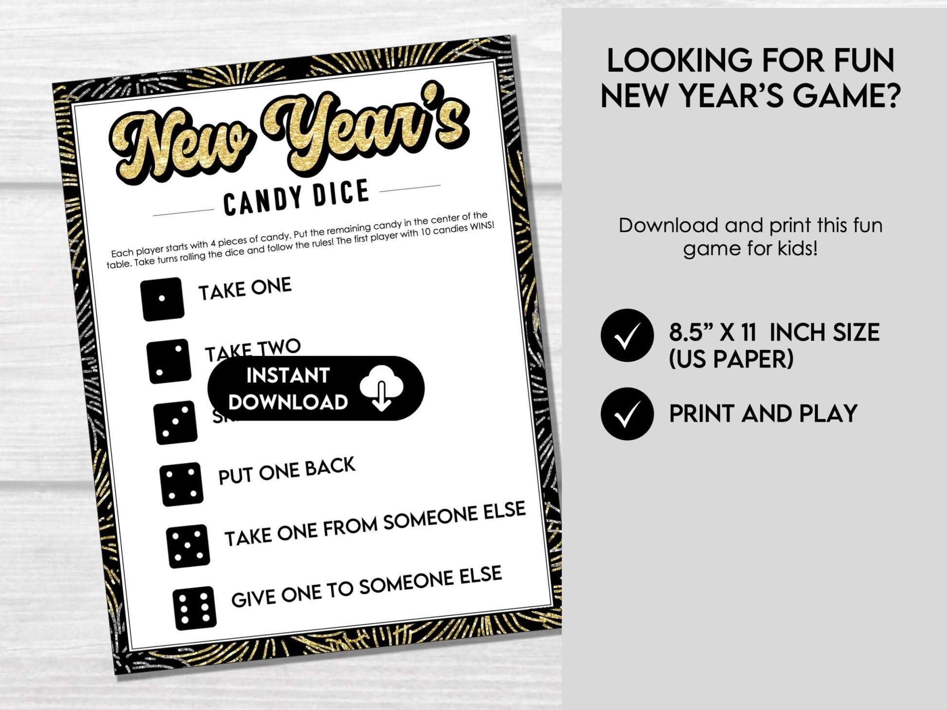 New Year's Eve Candy Dice - Party Game for Kids