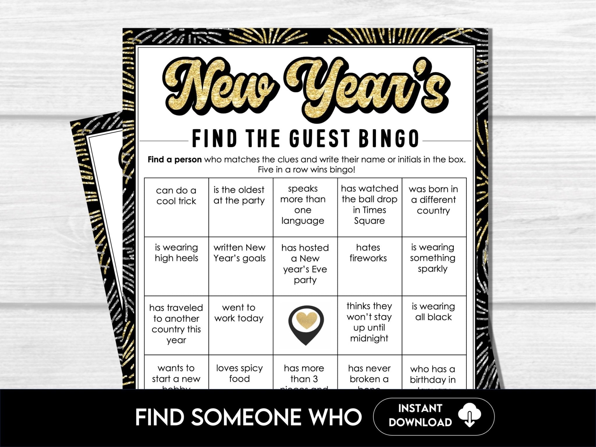 New Year's Eve Find the Guest Bingo Game Printable