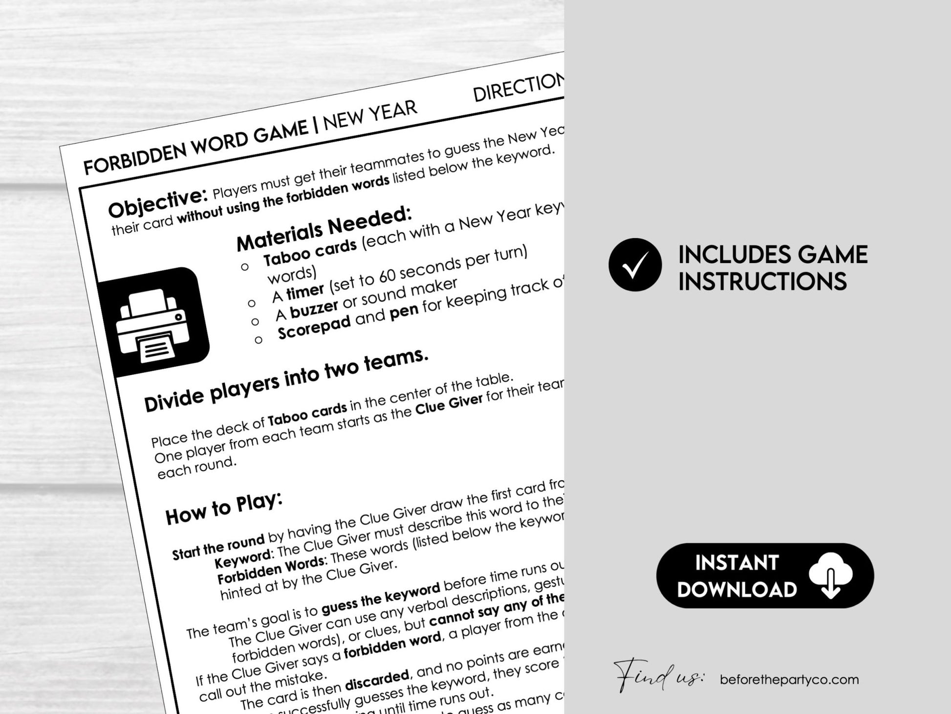 New Year's Forbidden Word Game | Printable New Year's Eve Party Games
