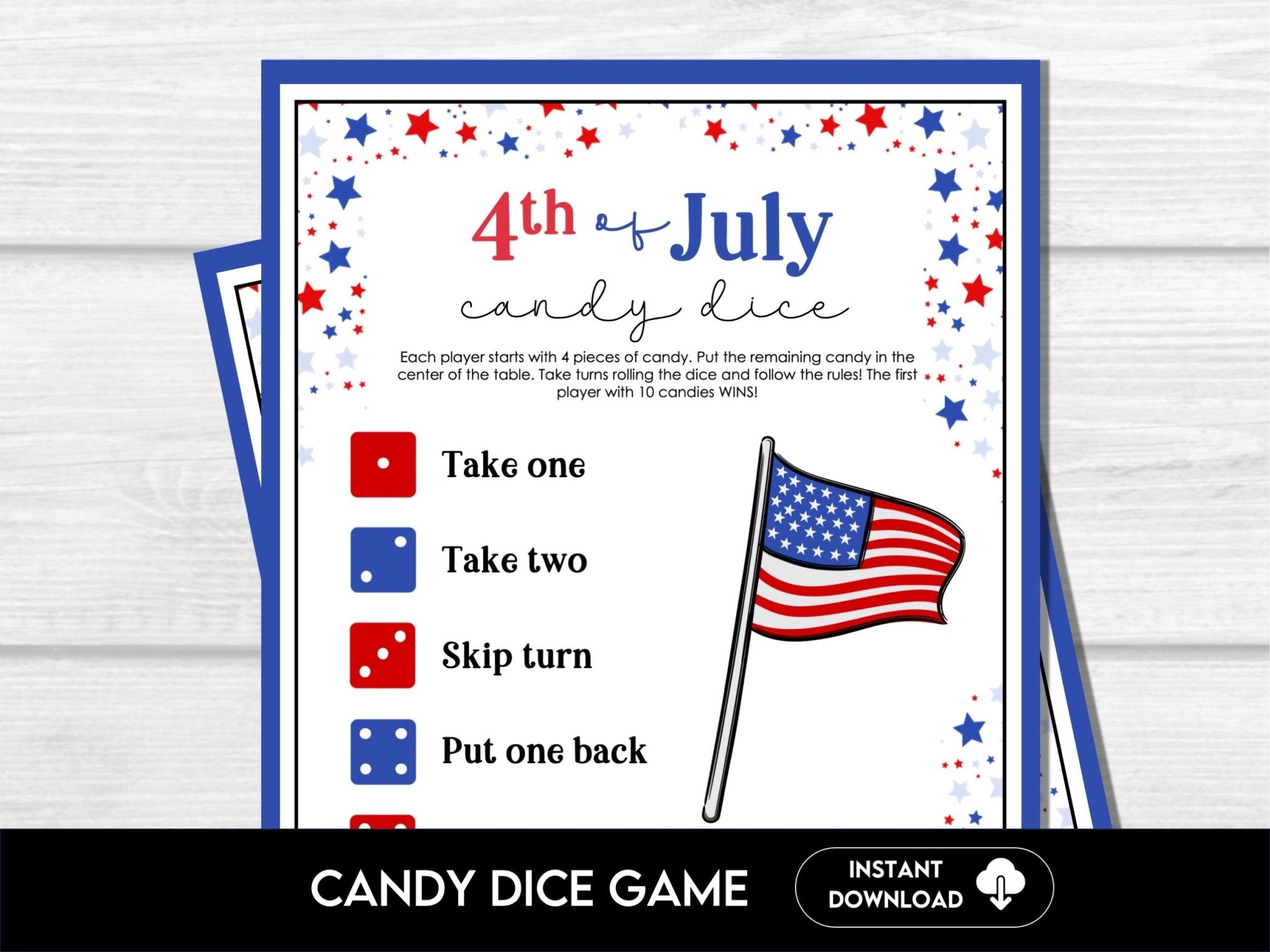 Patriotic 4th of July Candy Dice - Party Game for All Ages 4J
