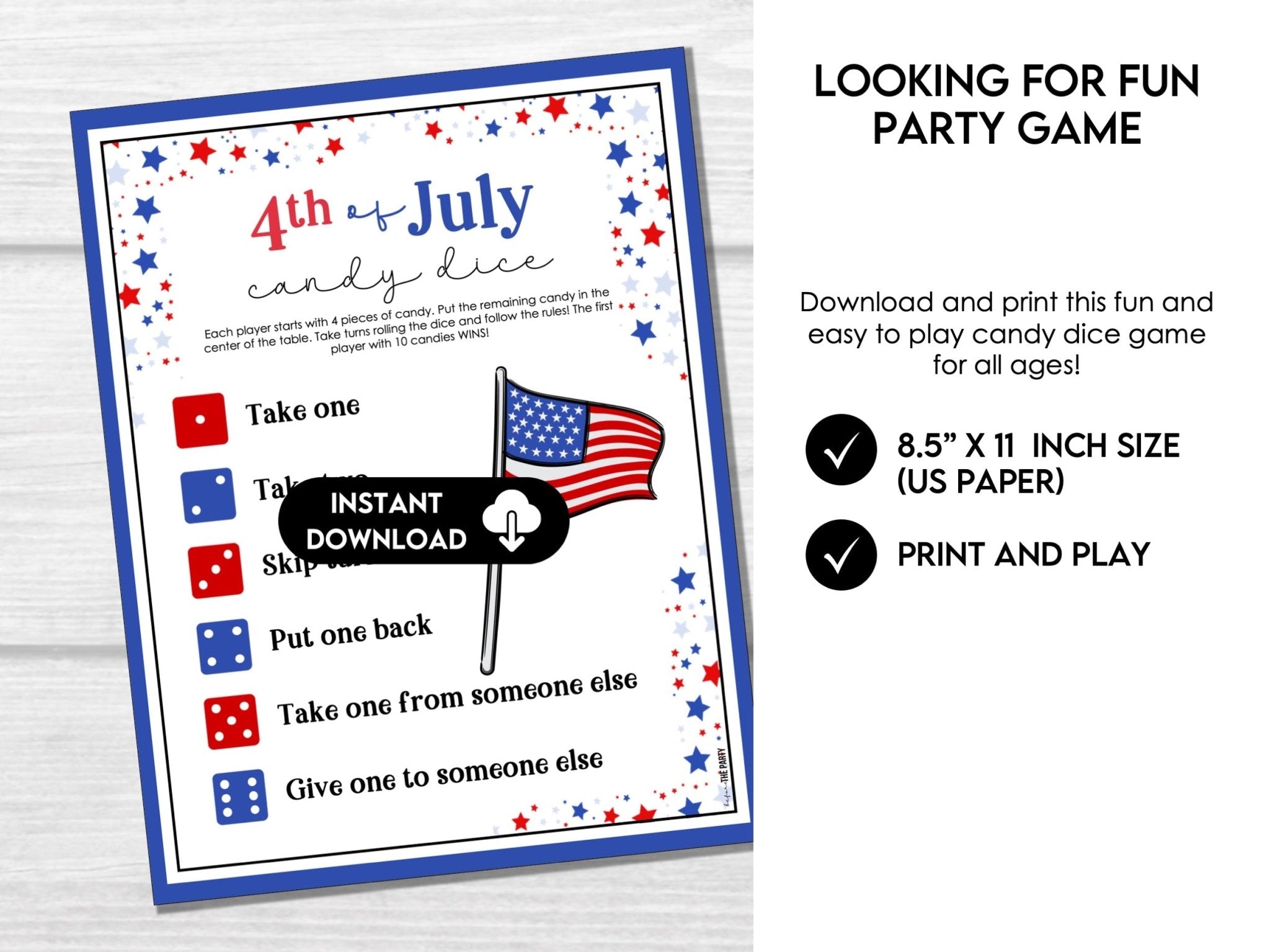 Patriotic 4th of July Candy Dice - Party Game for All Ages 4J