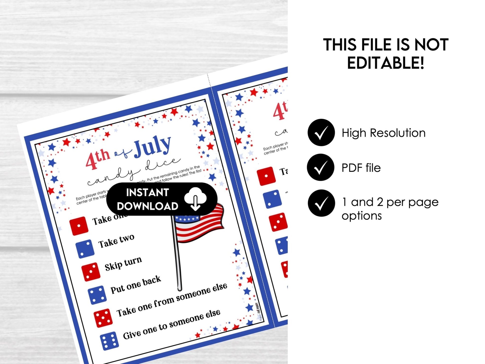 Patriotic 4th of July Candy Dice - Party Game for All Ages 4J