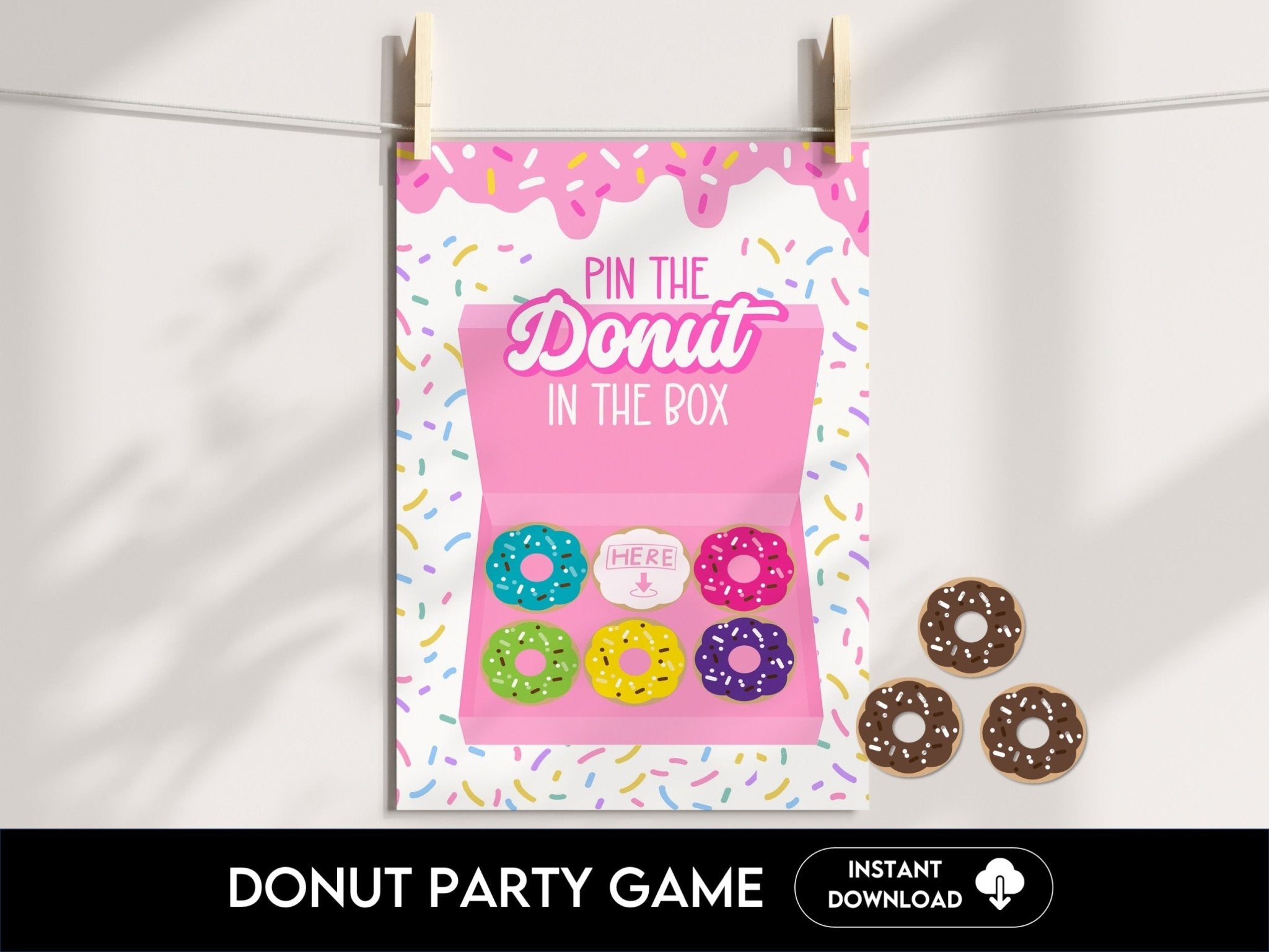 Pin the Donut in the Box Printable Party Game – Fun Donut Game for Birthdays