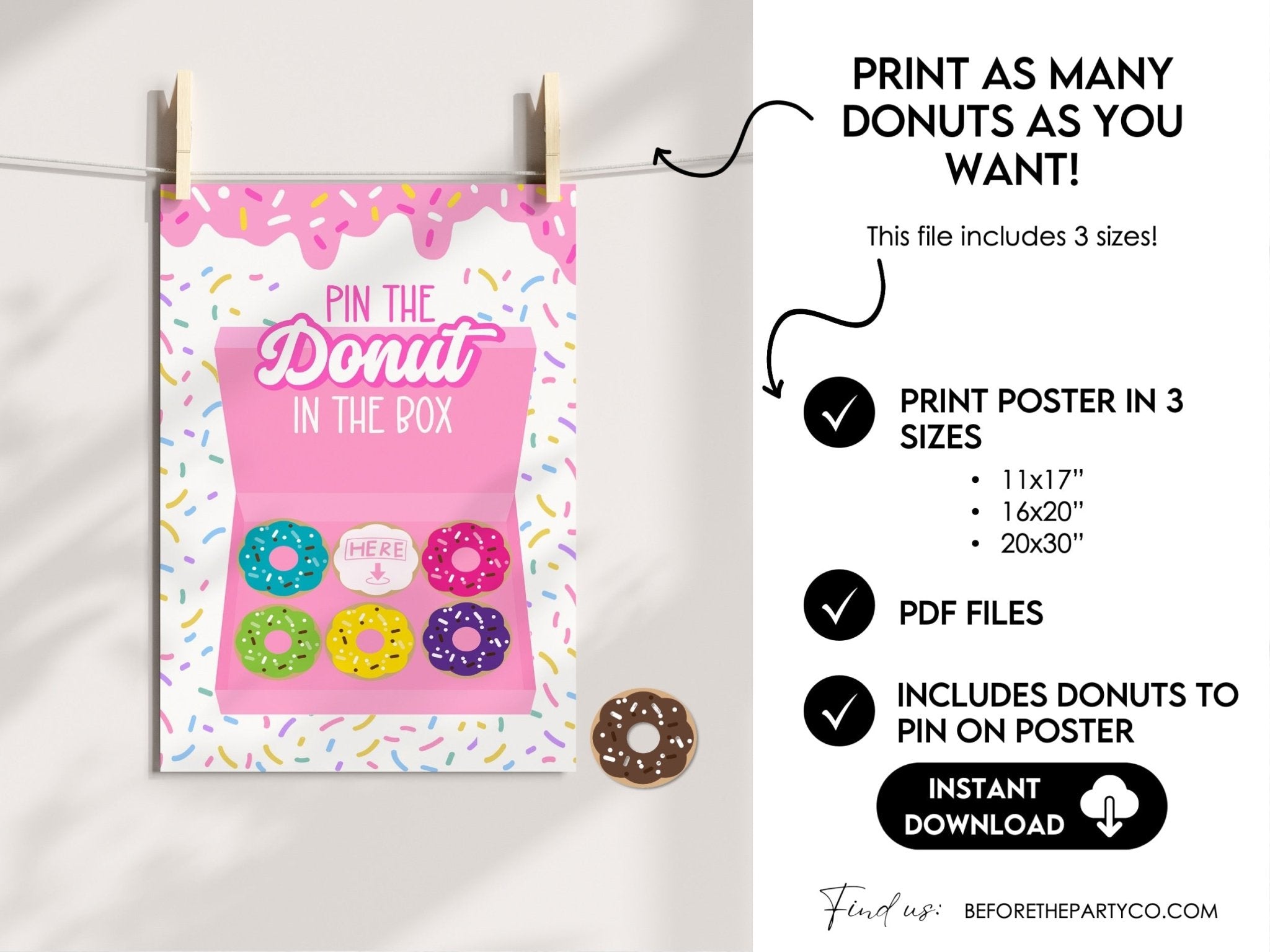 Pin the Donut in the Box Printable Party Game – Fun Donut Game for Birthdays