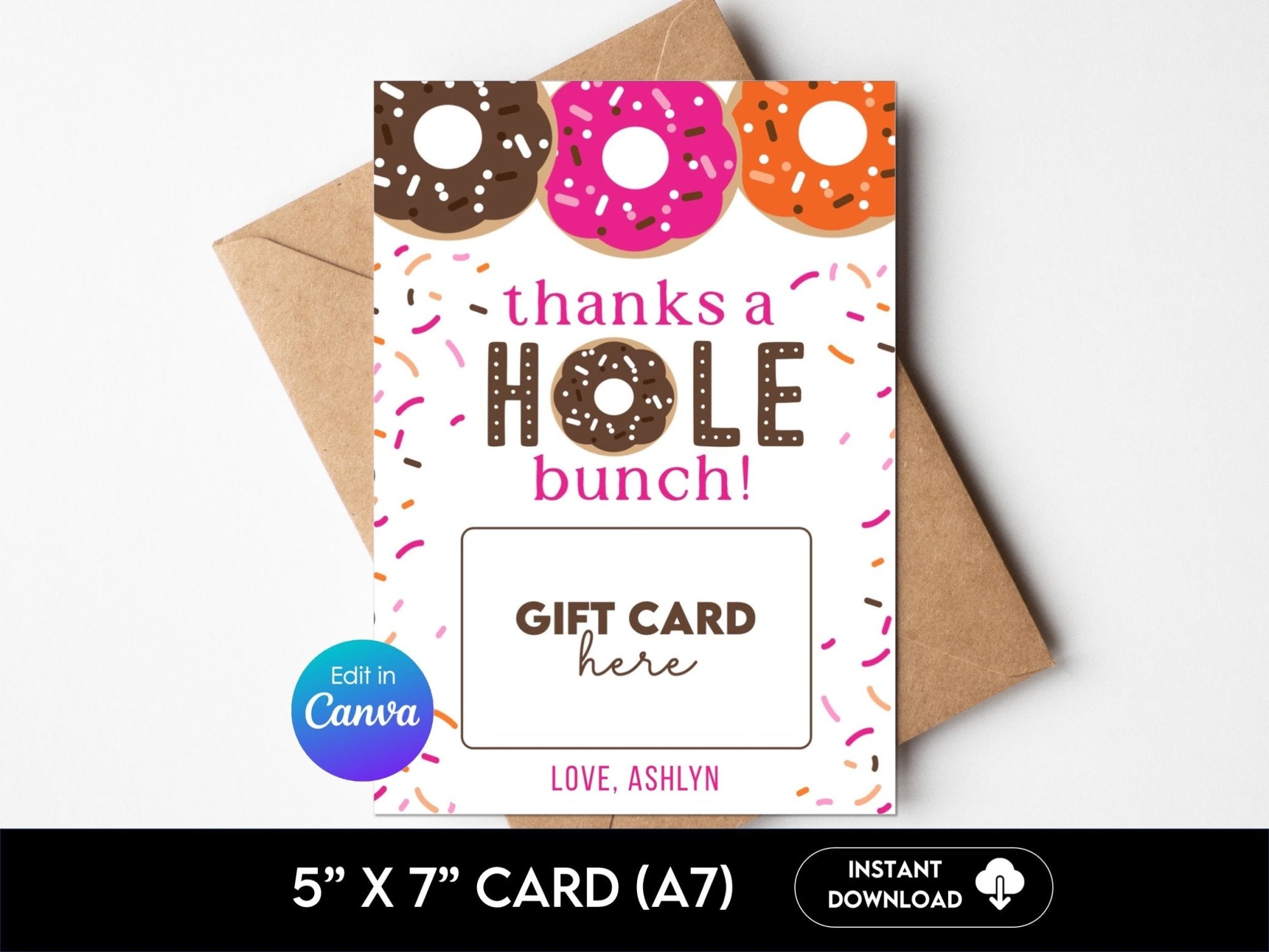 Printable Donut Gift Card Holder – Editable 5x7