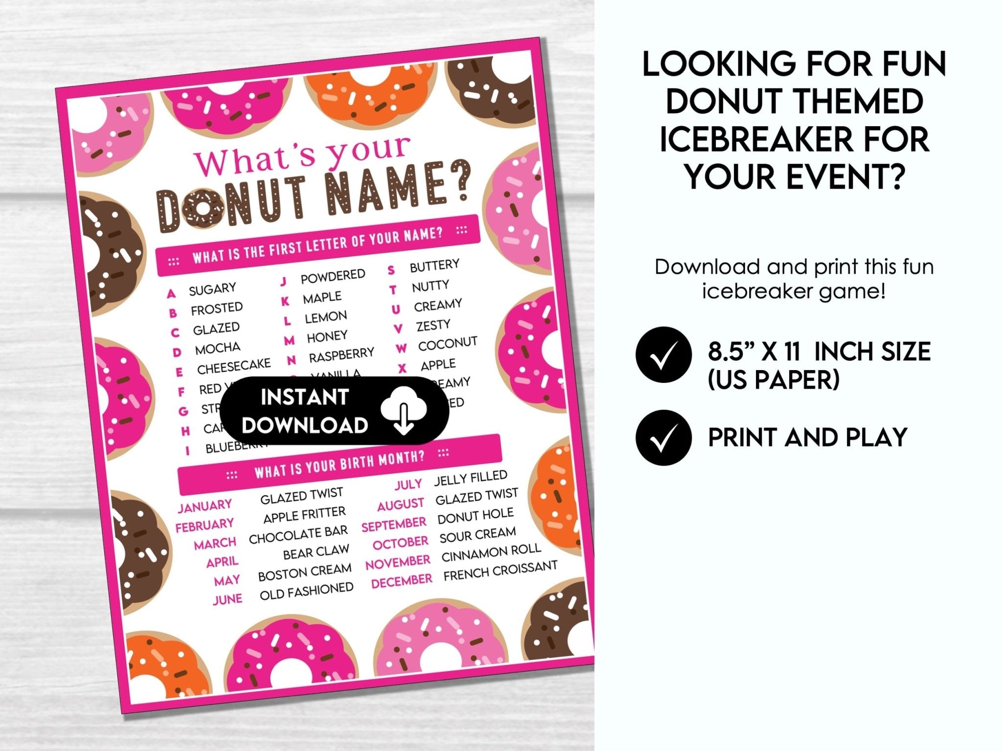 Printable Donut Name Generator Game with Name Tags – Fun Icebreaker for Parties