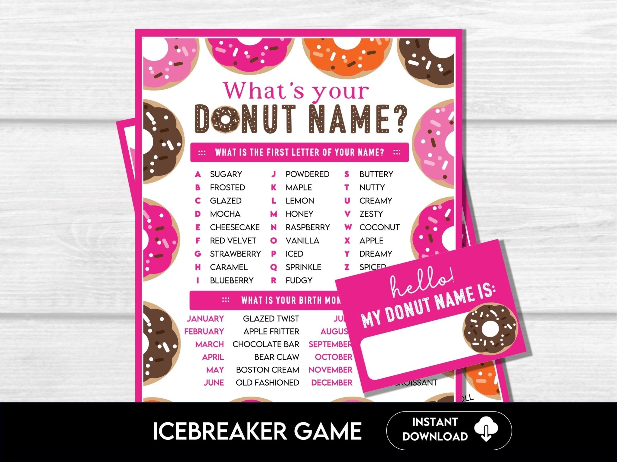 Printable Donut Name Generator Game with Name Tags – Fun Icebreaker for Parties