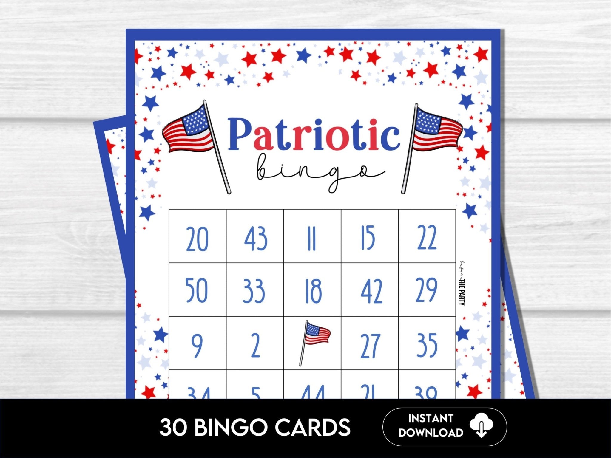 Printable Patriotic Bingo Game – 4th of July Party Activity for Kids and Adults 4J