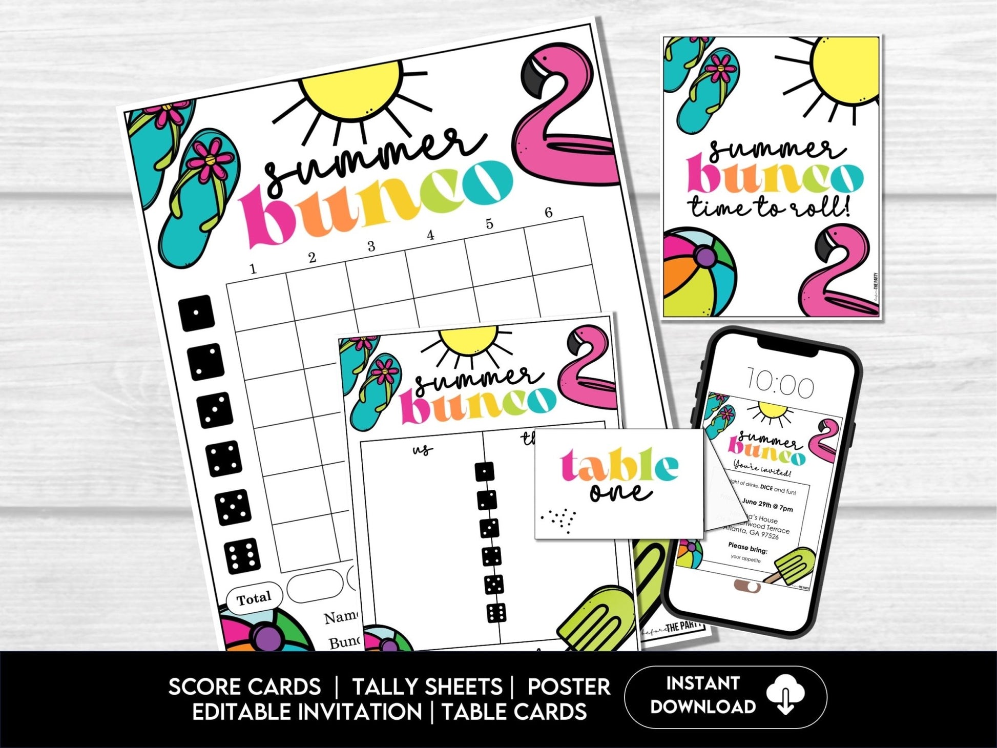 Printable Summer Bunco Game Set – Beach Party Theme