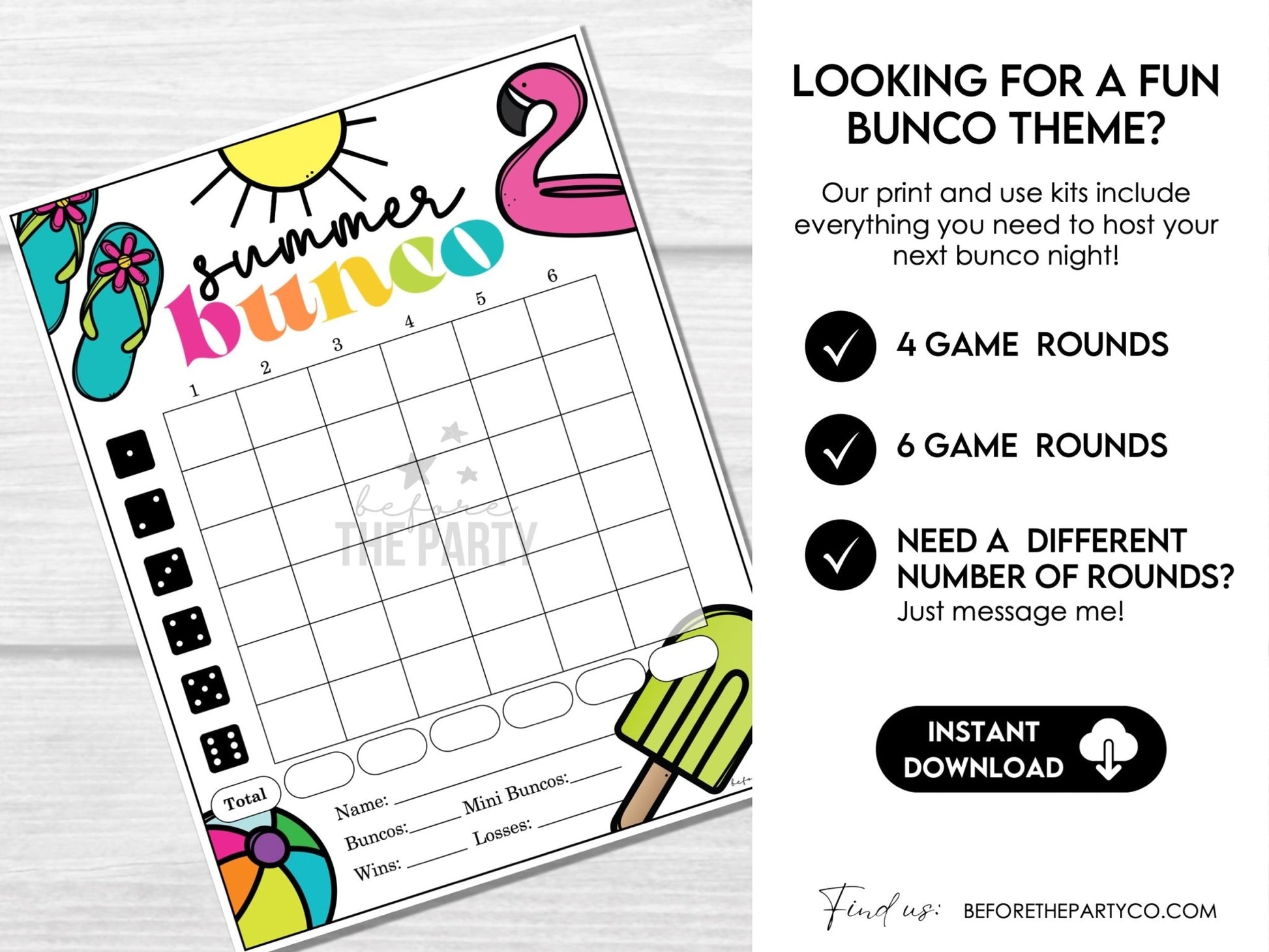 Printable Summer Bunco Game Set – Beach Party Theme