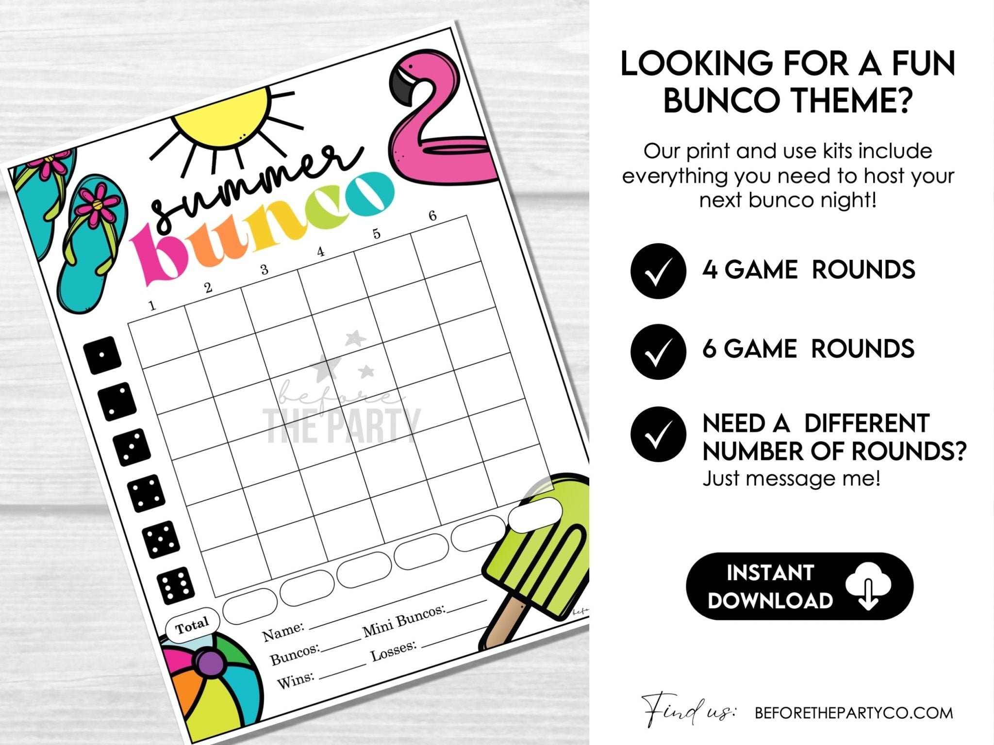 Printable Summer Bunco Game Set – Beach Party Theme