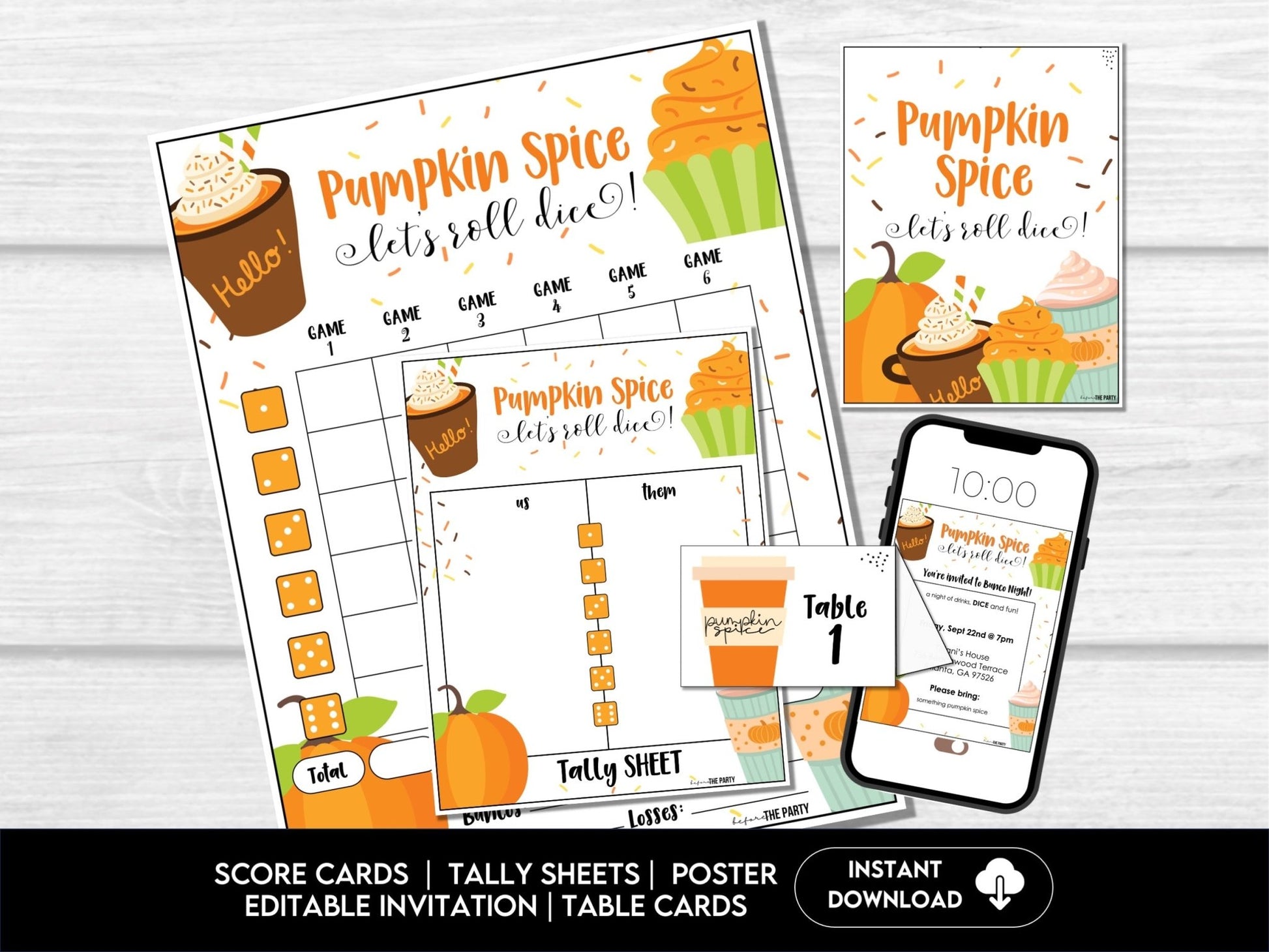 Pumpkin Spice Bunco Score Cards, Autumn Bunco Score Sheets, Fall Bunco Invitation