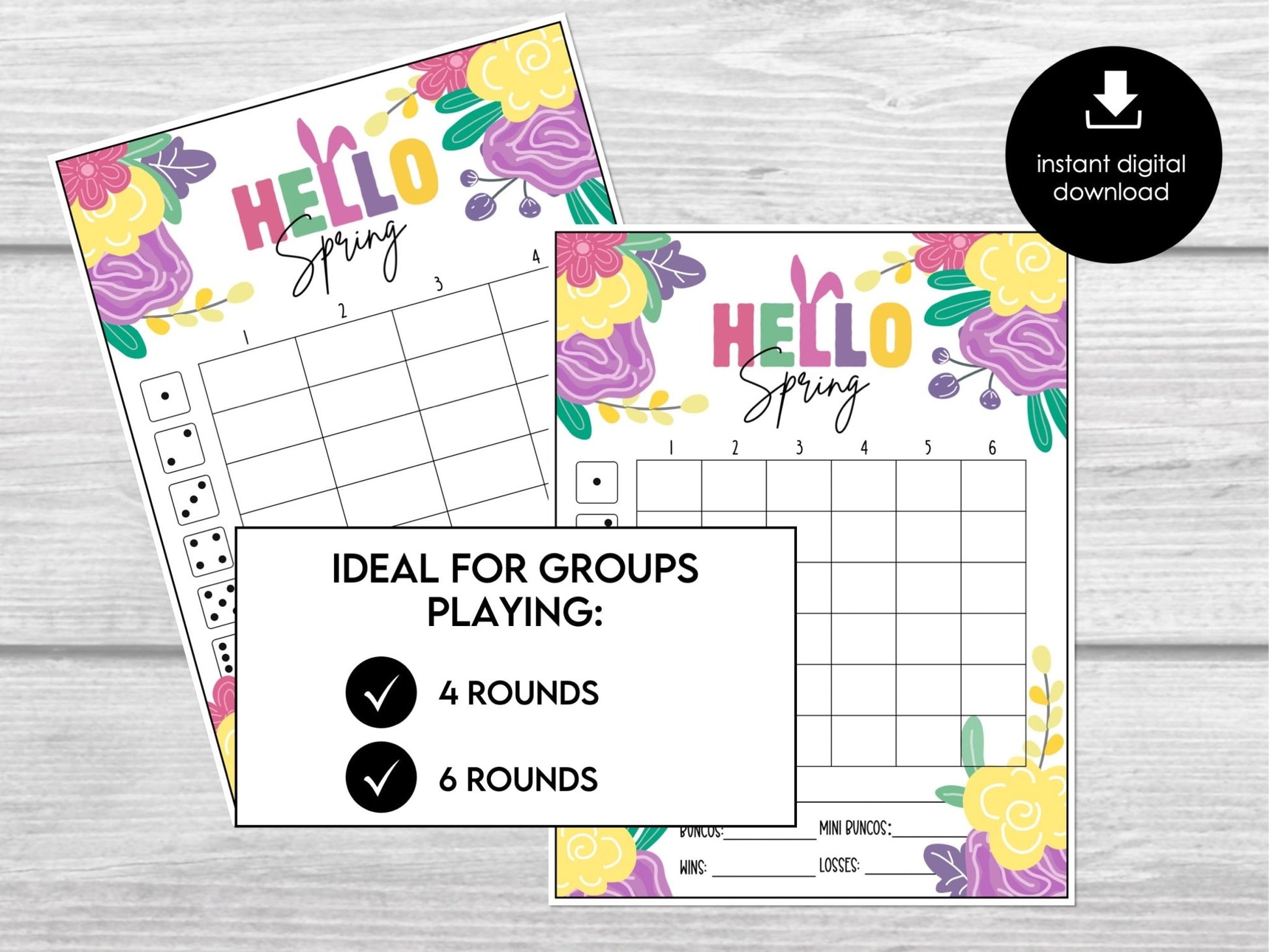 Spring Bunco Cards | Printable Floral Bunco Sheets | Table Markers