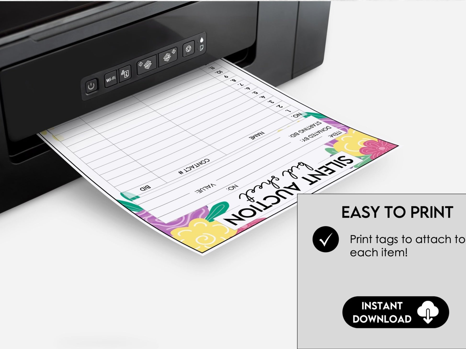 Spring Silent Auction Bid Sheet, Fundraiser Event Sheet - Editable in Canva