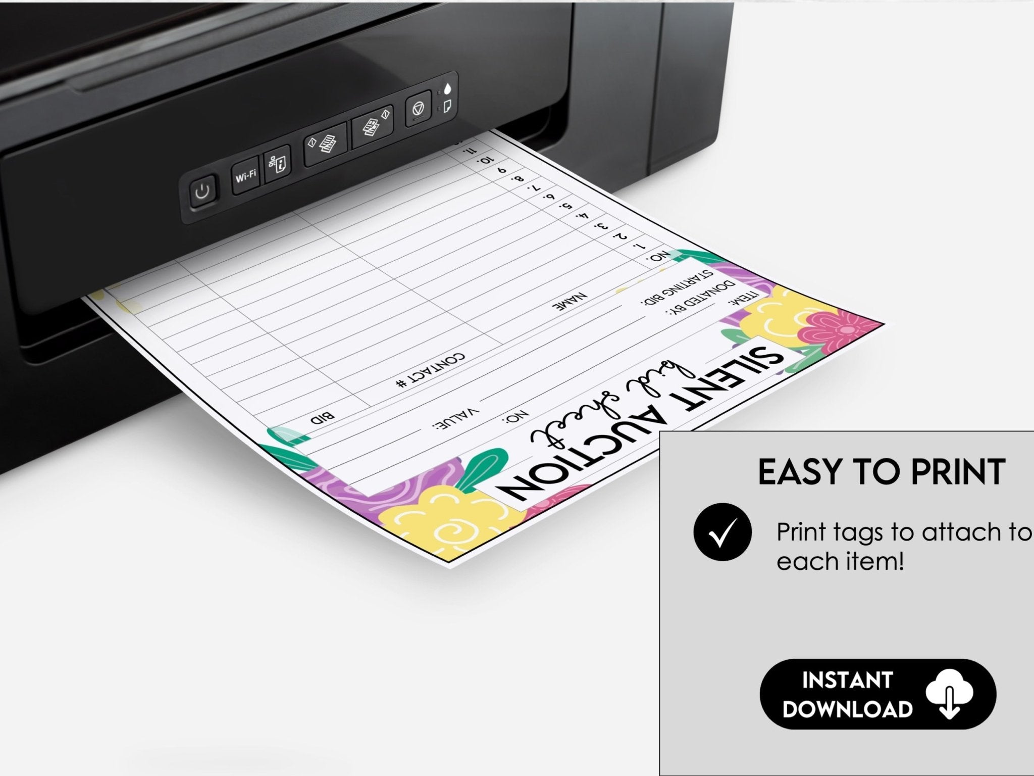 Spring Silent Auction Bid Sheet, Fundraiser Event Sheet - Editable in Canva