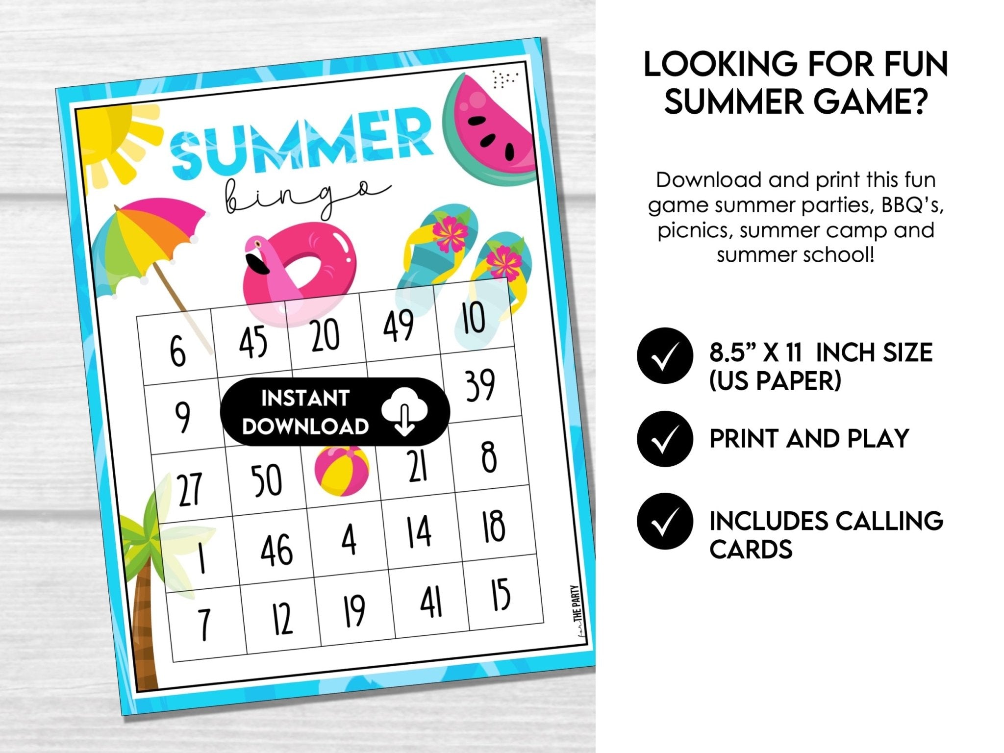 Summer Bingo Game Cards - 50 Unique Cards S1
