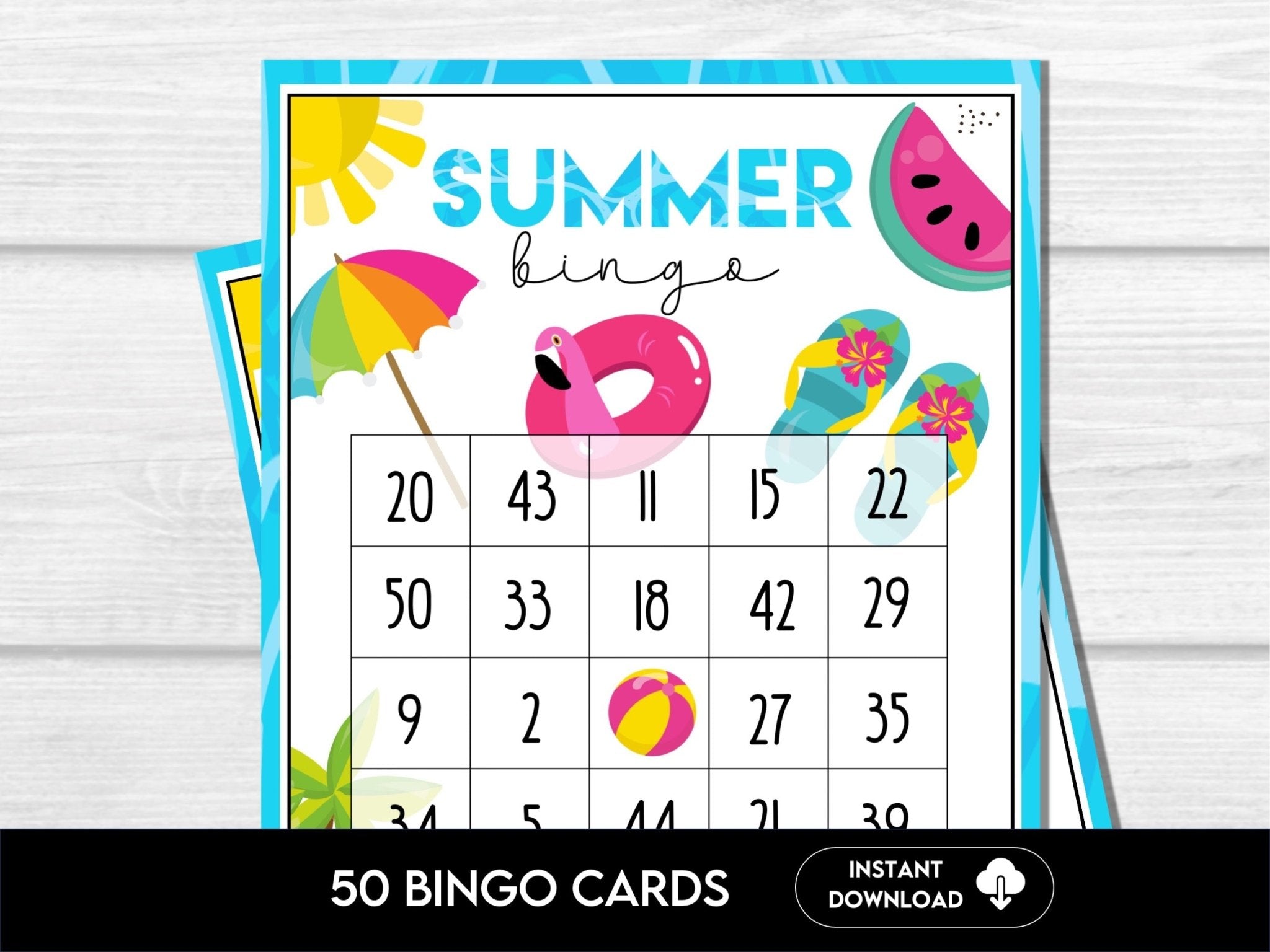 Summer Bingo Game Cards - 50 Unique Cards S1