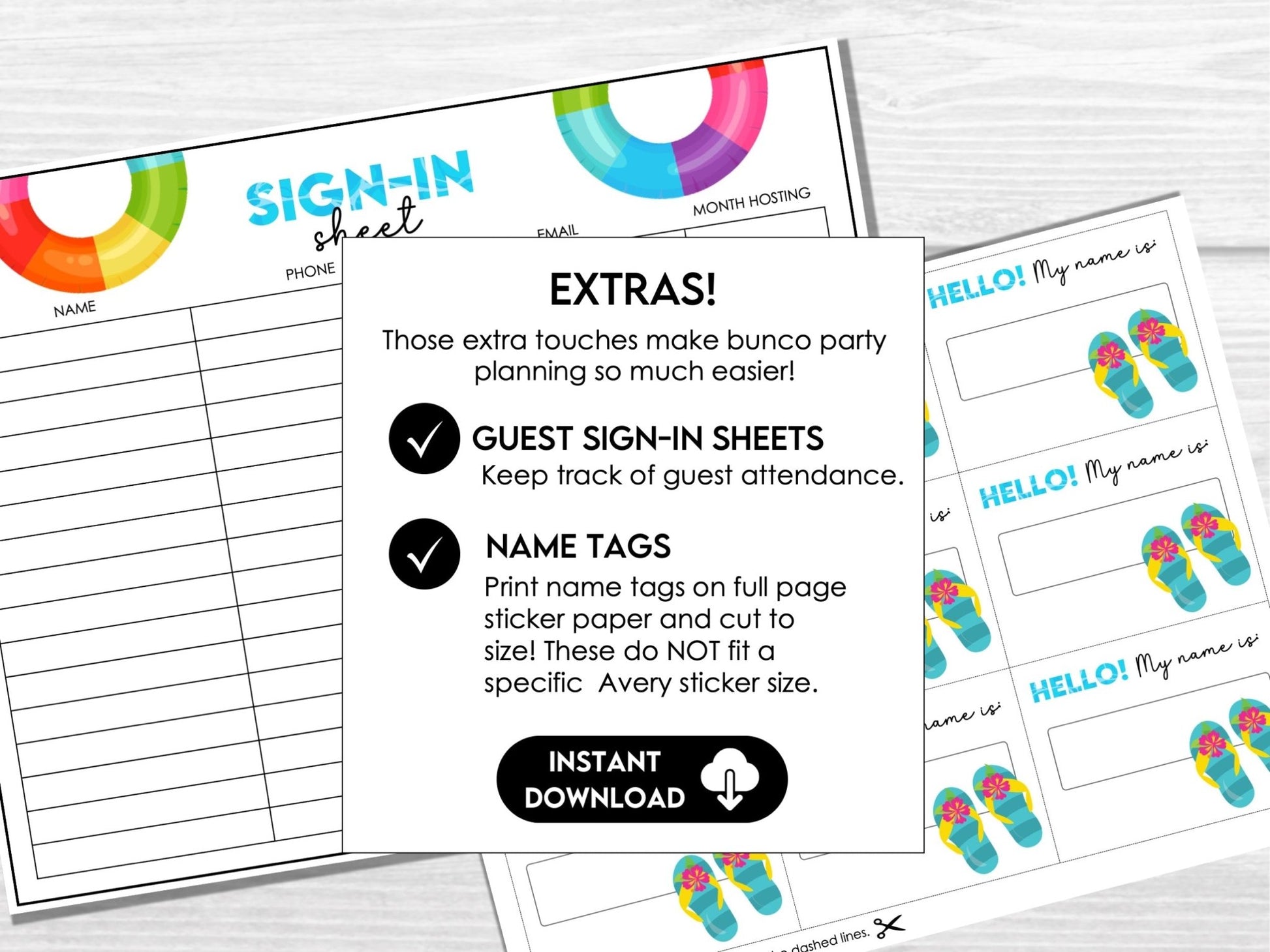 Summer Bunco Score Sheets - Beach Bunco Party Table Markers & Invitation S1