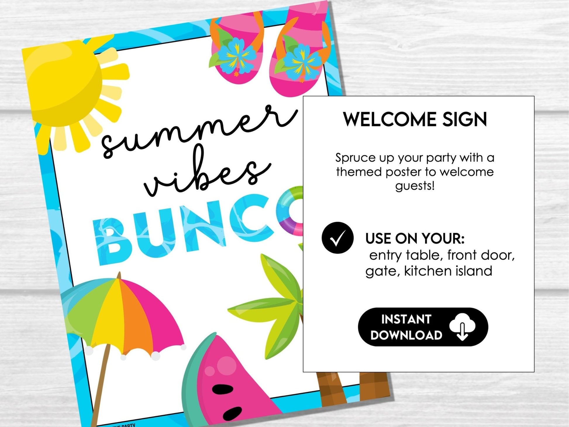 Summer Bunco Score Sheets - Beach Bunco Party Table Markers & Invitation S1