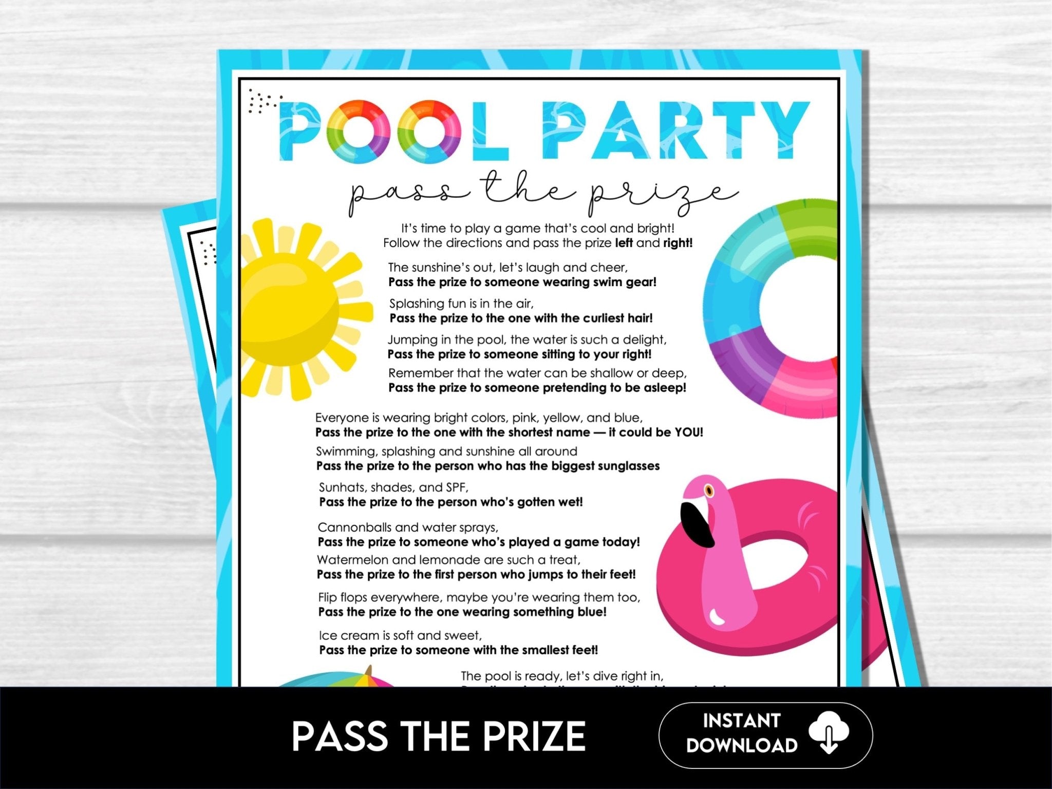 Summer Pass The Prize Party Game - Pool Party S1