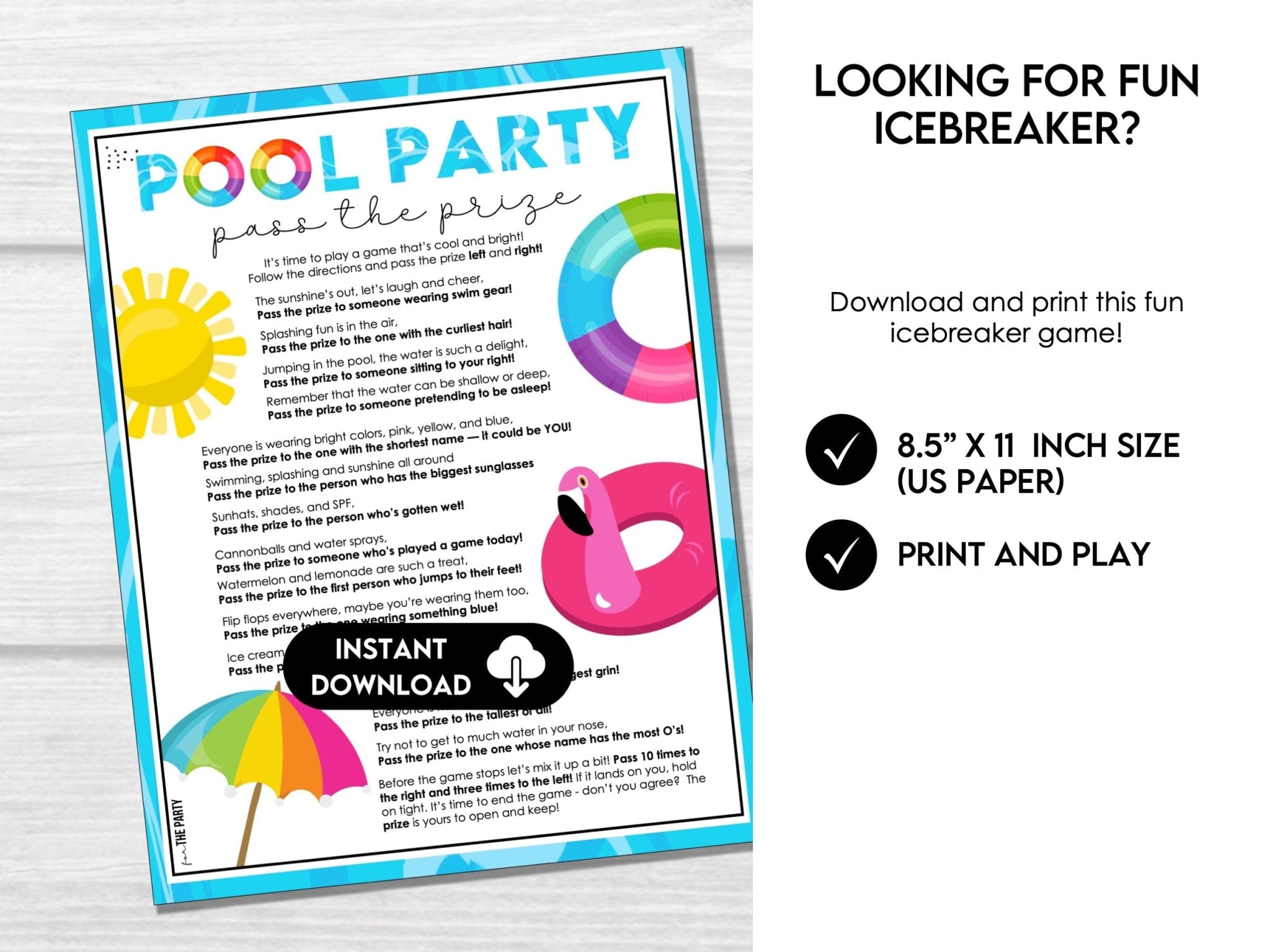 Summer Pass The Prize Party Game - Pool Party S1