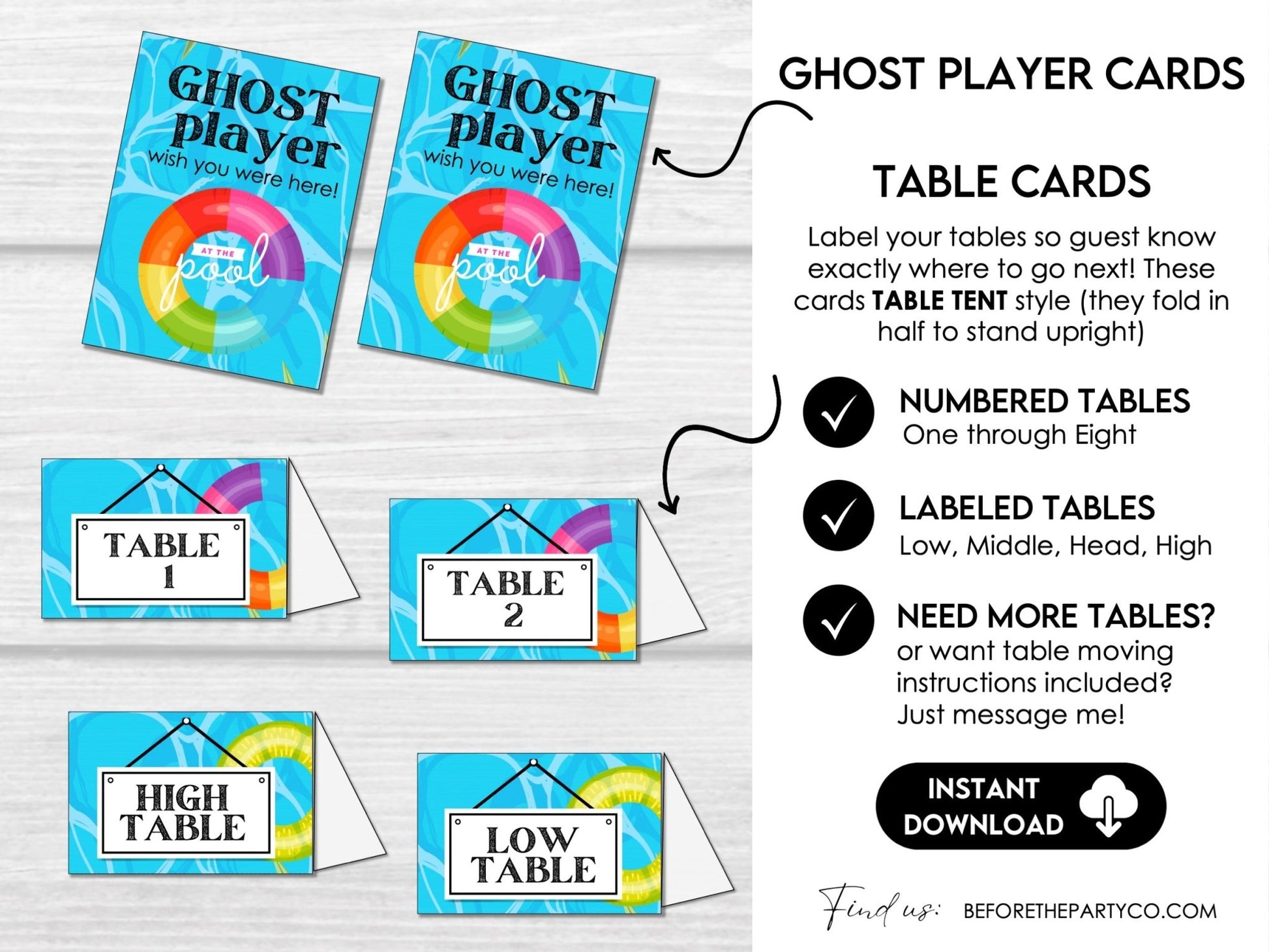 Summer Pool Party Bunco Score Cards, Swim Party Bunco Theme, Tally Cards, Table Cards & Invitation