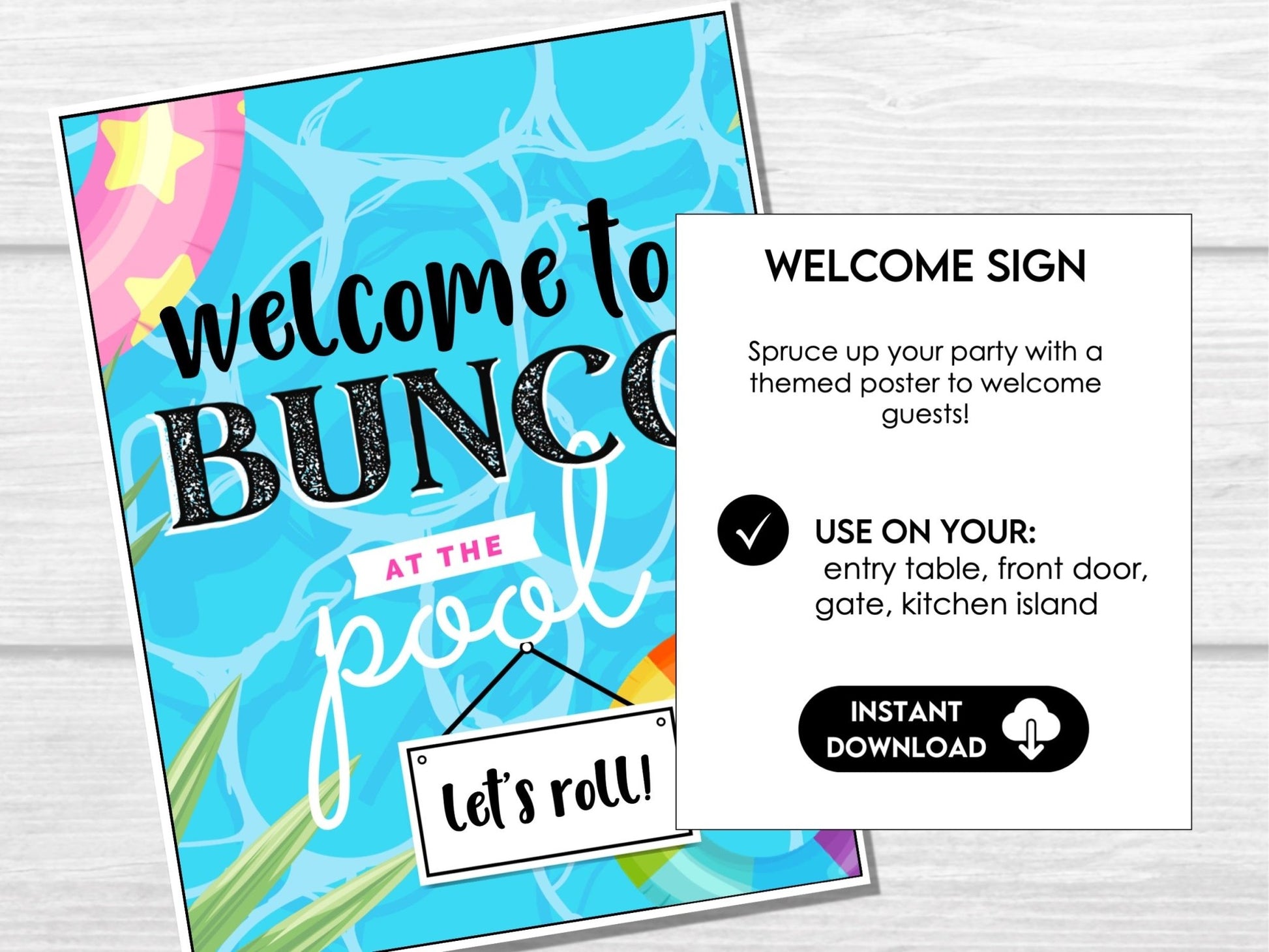 Summer Pool Party Bunco Score Cards, Swim Party Bunco Theme, Tally Cards, Table Cards & Invitation