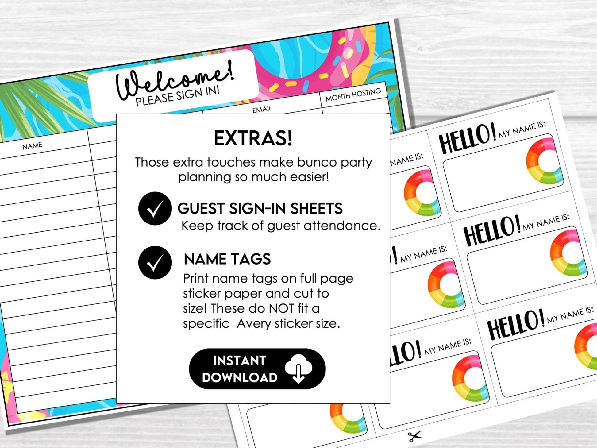 Summer Pool Party Bunco Score Cards, Swim Party Bunco Theme, Tally Cards, Table Cards & Invitation