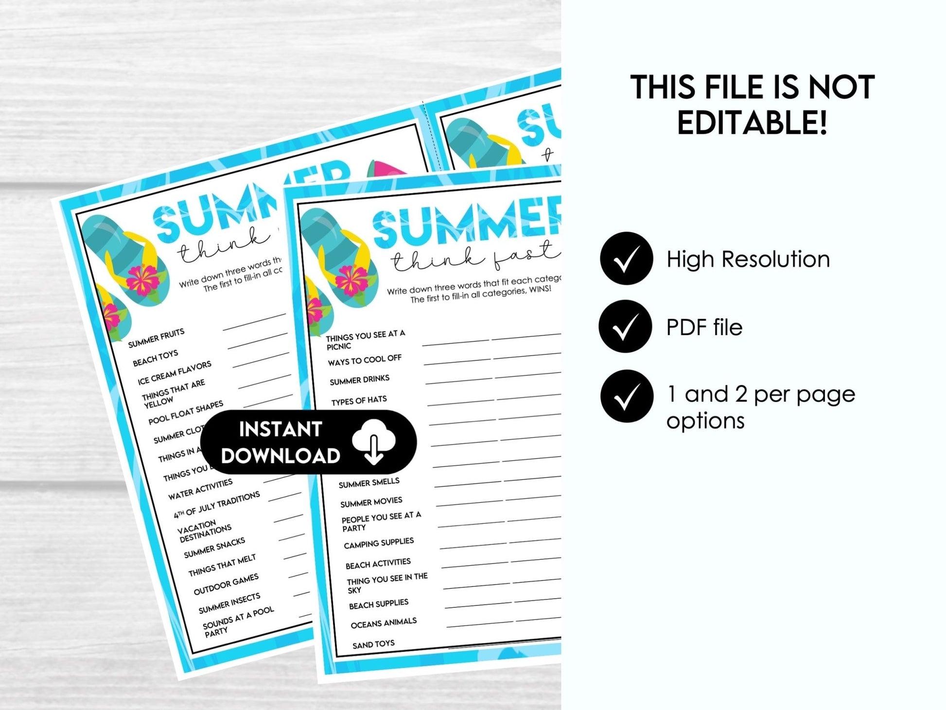 Summer Think Fast - Name Three Things Trivia Game S1