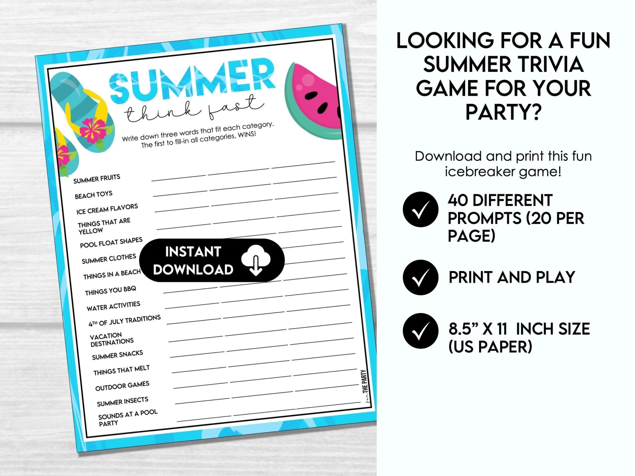 Summer Think Fast - Name Three Things Trivia Game S1