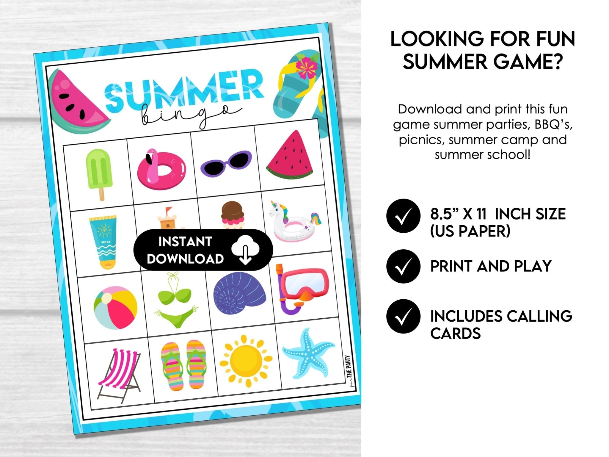 Summer Vocabulary Bingo Game Cards - 30 Game Cards S1