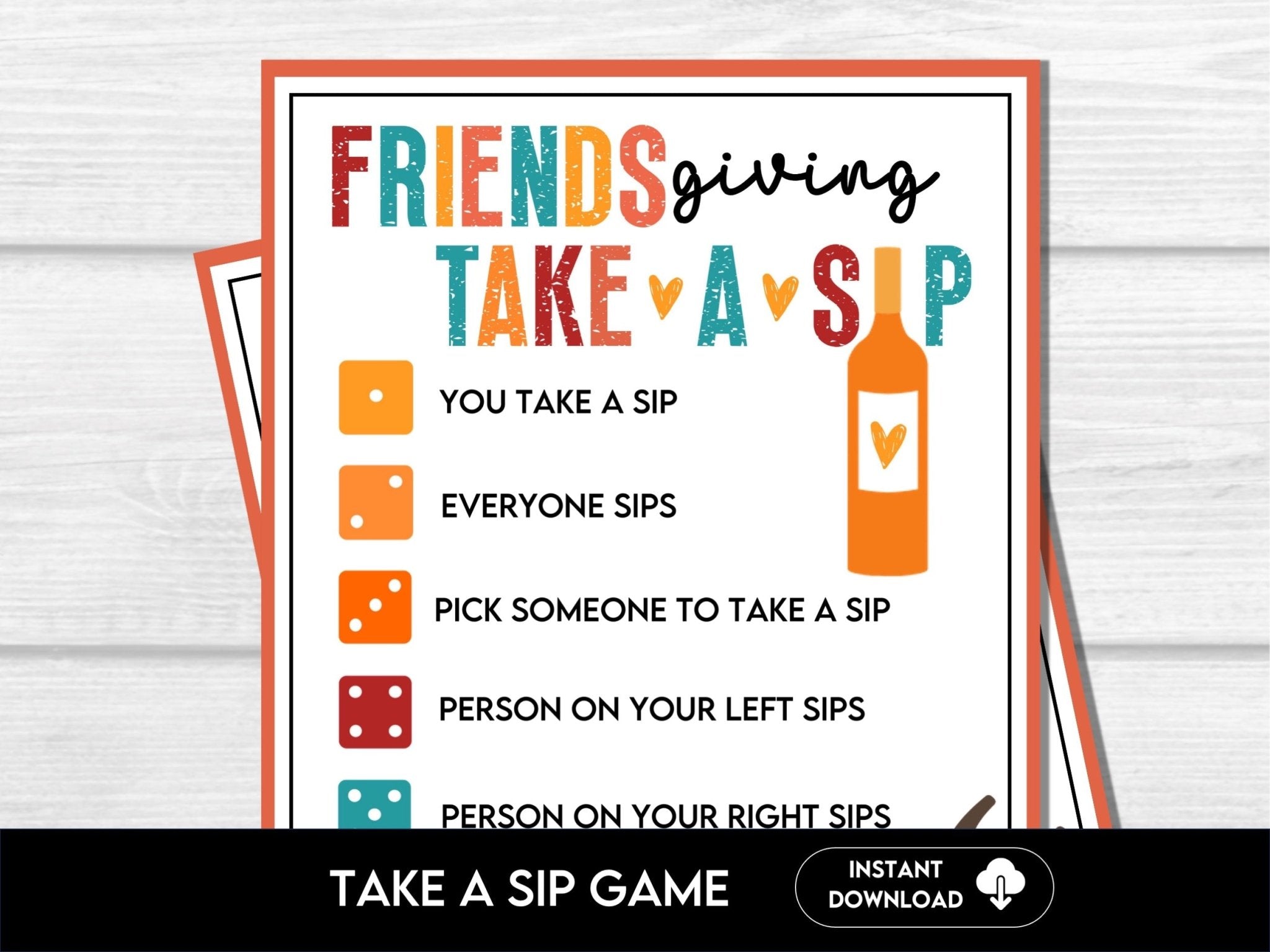 Thanksgiving Wine Game, Friendsgiving Party Games, Drinking Icebreaker Game