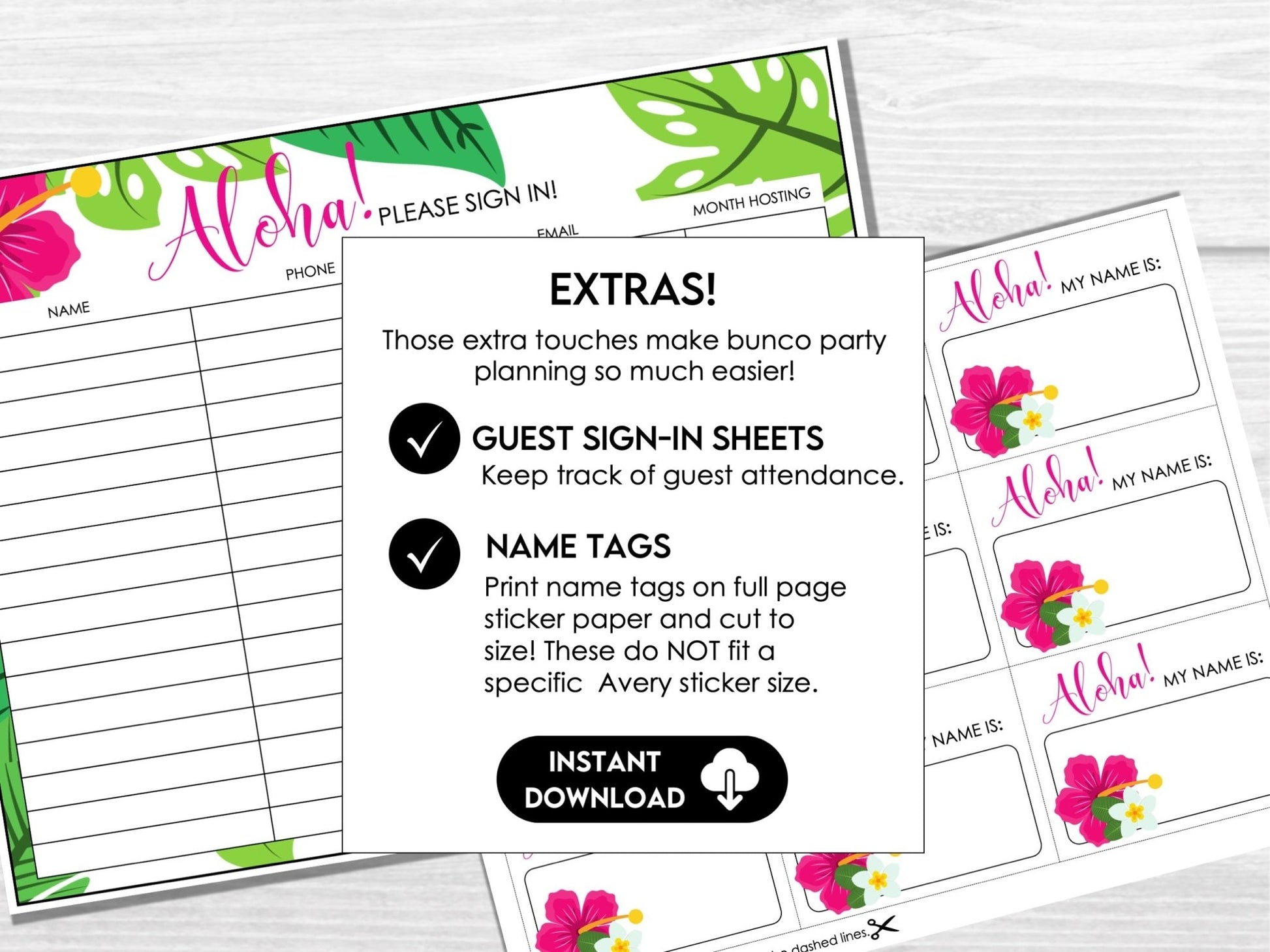 Tropical Summer Bunco Score Sheets, Aloha Hawaii Tiki Theme