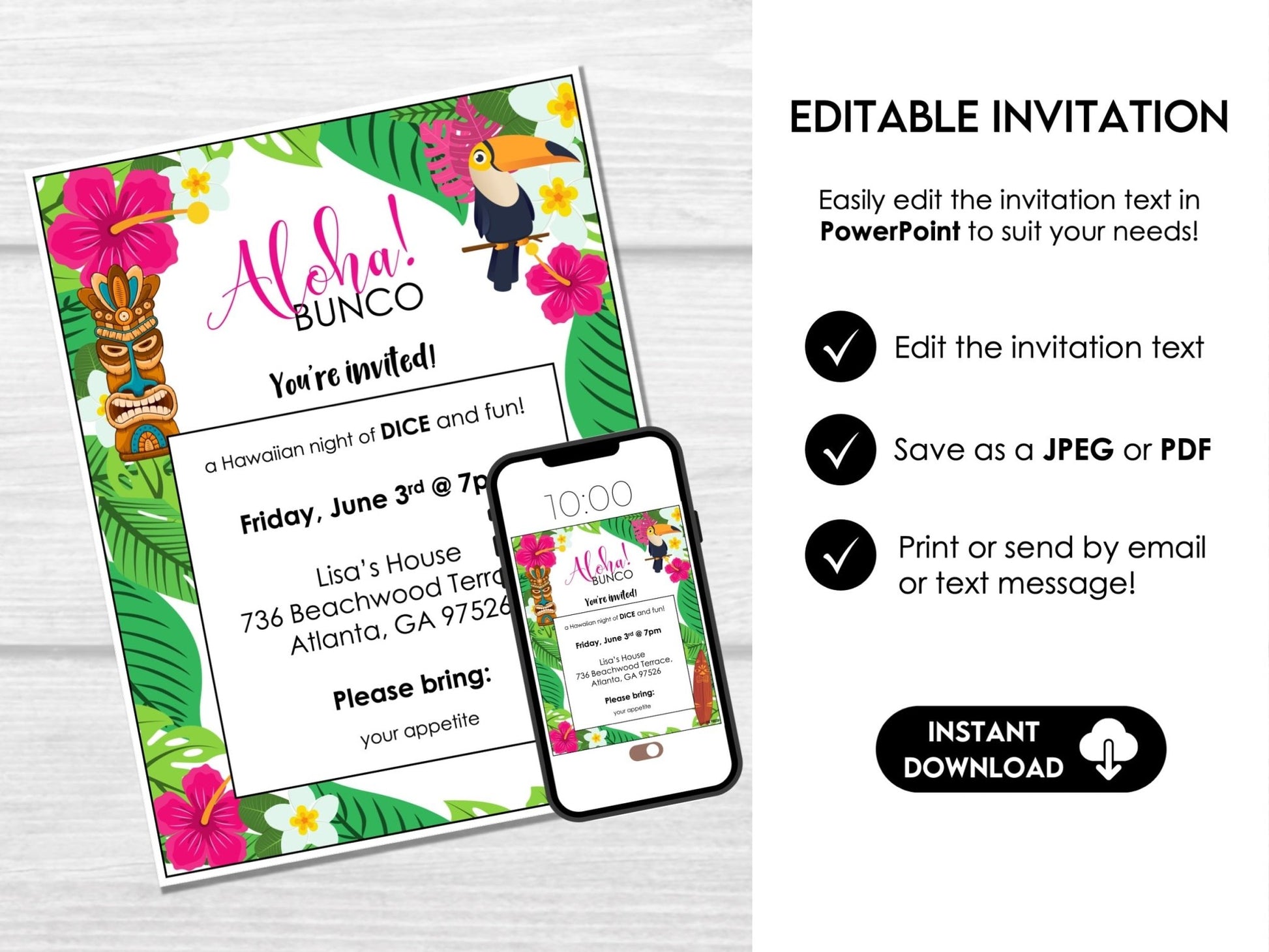 Tropical Summer Bunco Score Sheets, Aloha Hawaii Tiki Theme